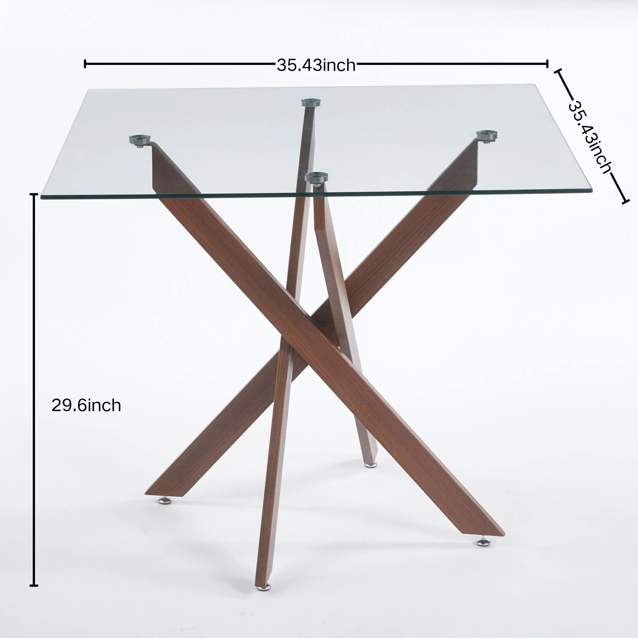Dining Table With Cross Metal Leg And Tempered Glass, Modern Space Saving Kitchen Table For Living Room Legs, Square Table - Image 18