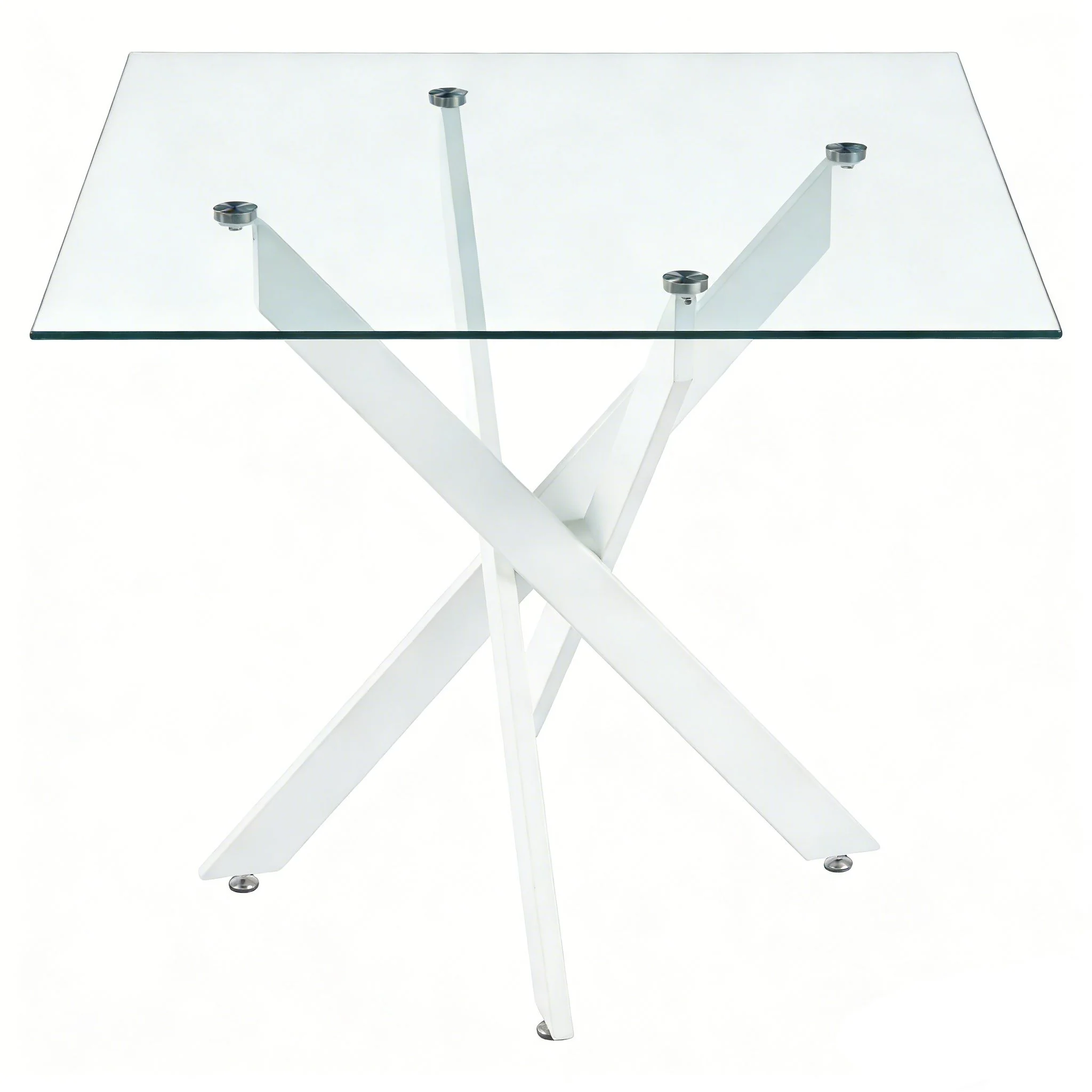 Dining Table With Cross Metal Leg And Tempered Glass, Modern Space Saving Kitchen Table For Living Room Legs, Square Table - Image 3