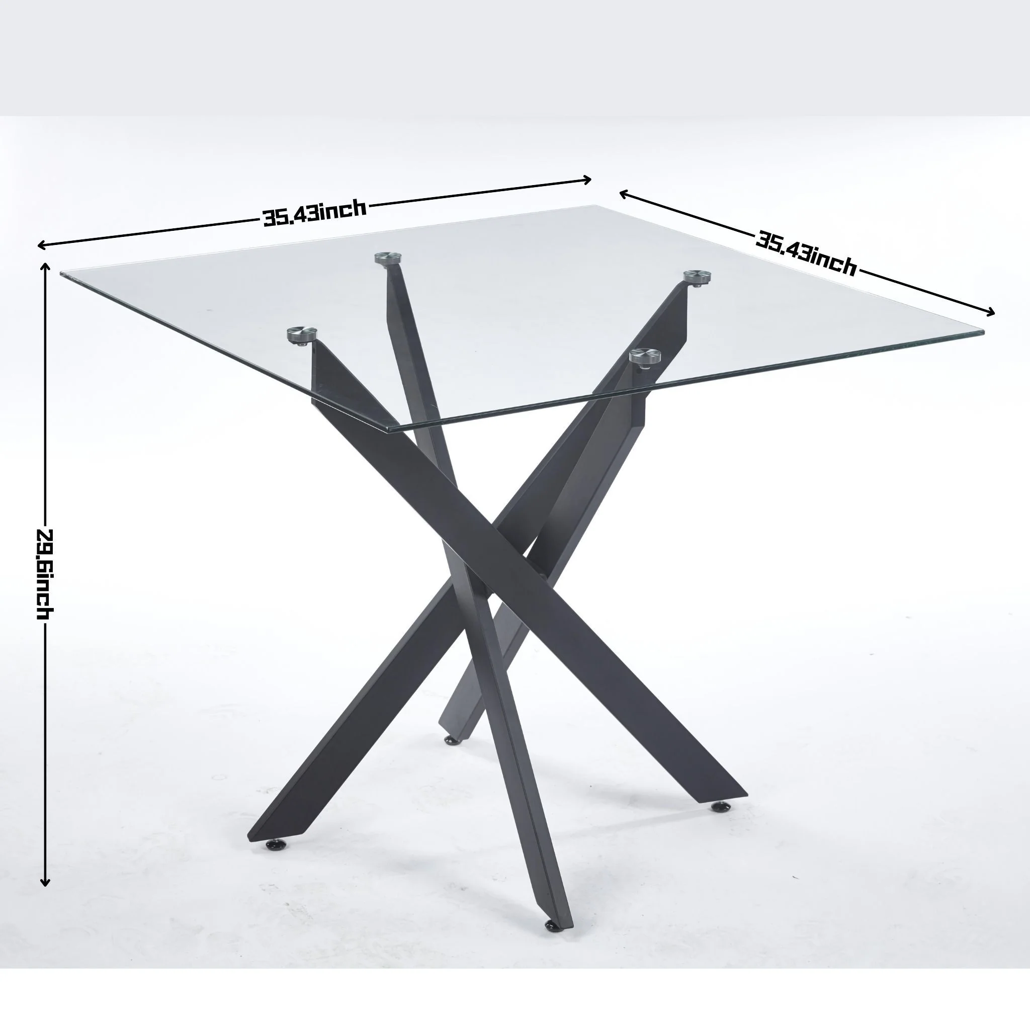 Dining Table With Cross Metal Leg And Tempered Glass, Modern Space Saving Kitchen Table For Living Room Legs, Square Table - Image 9