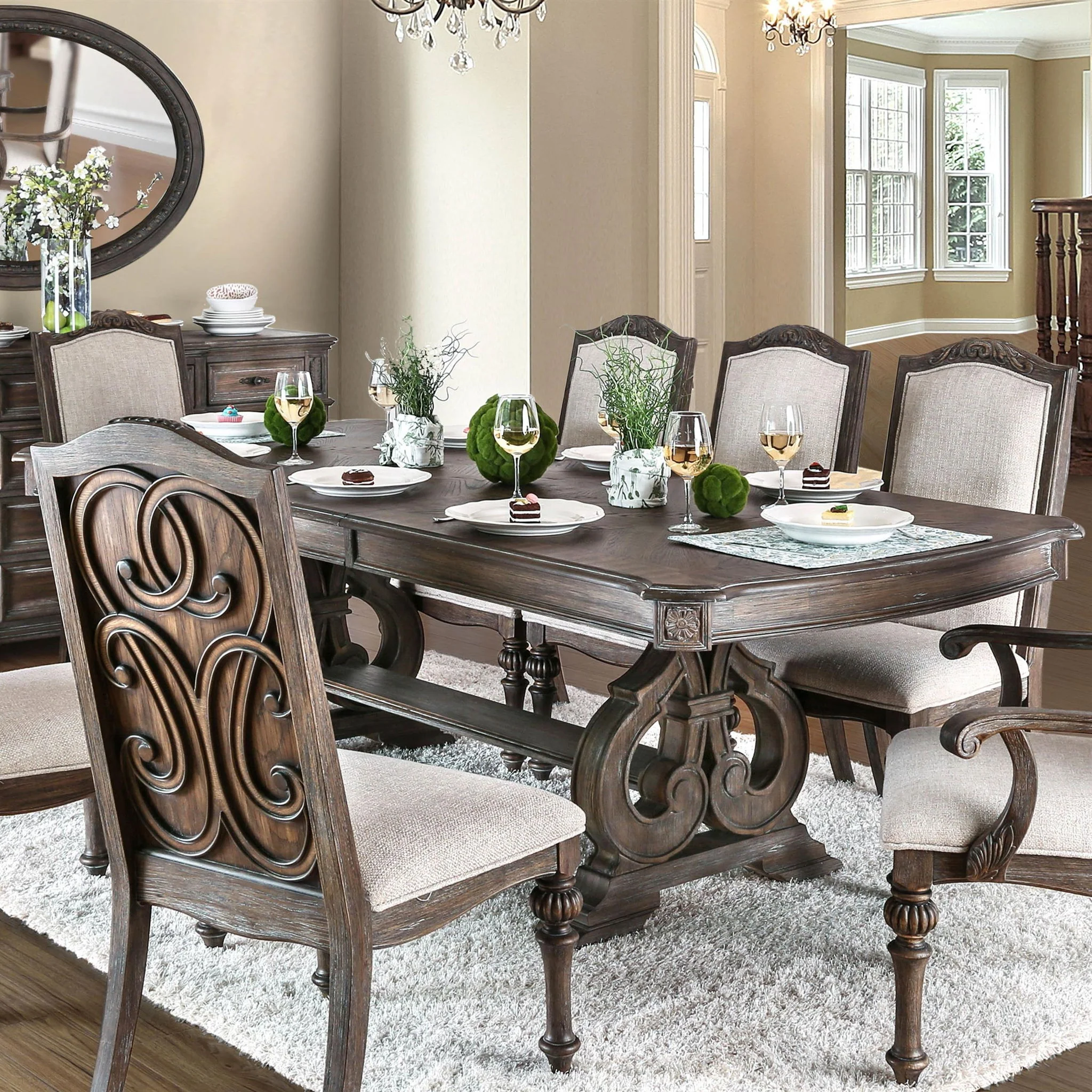 Dining Table With Expandable Leaf And Trestle Base Dining Room - Natural / Rustic - Image 5