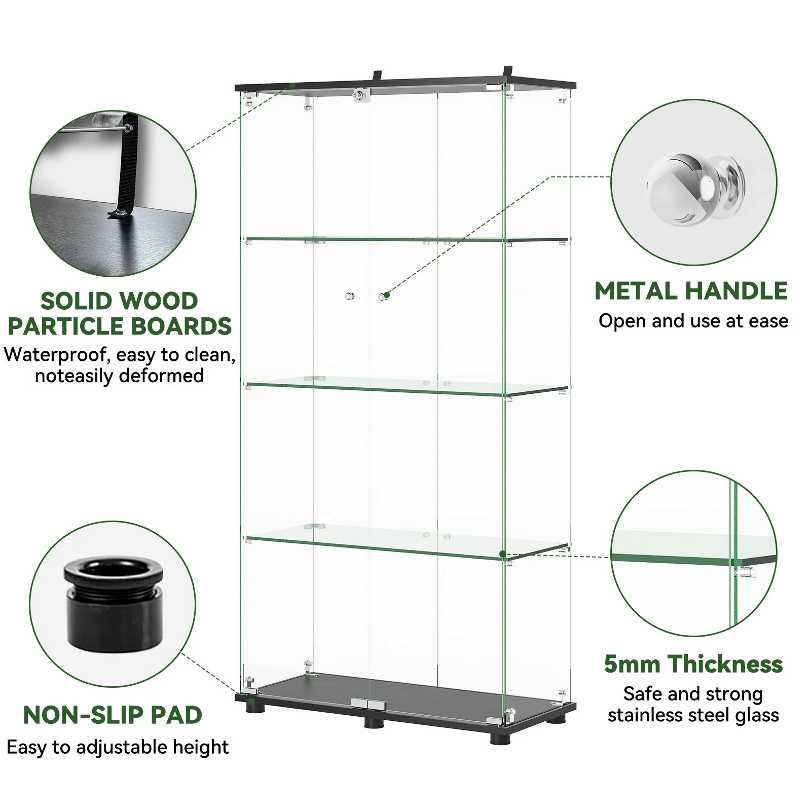 Display Cabinet With Shelf Double Doors And Lock - Image 2
