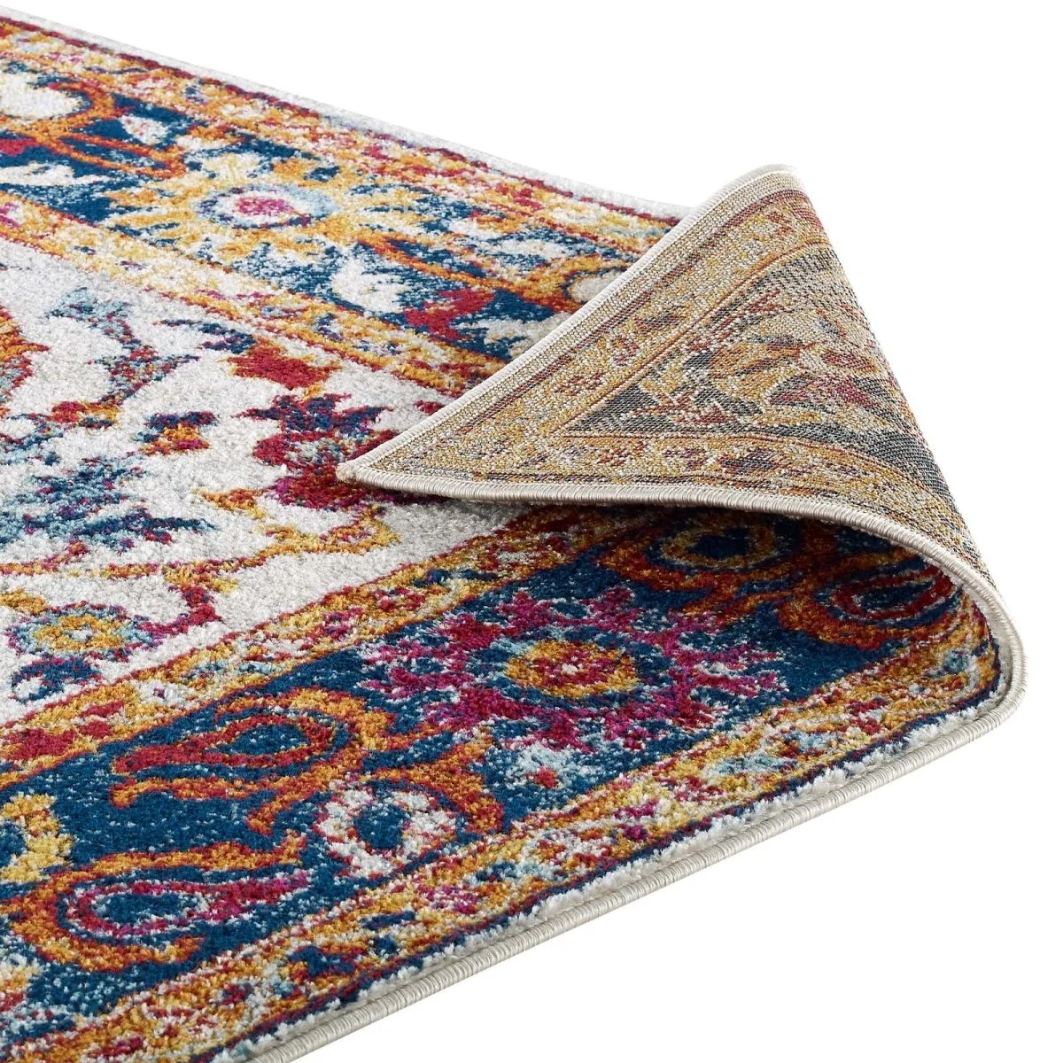 Distressed Floral Medallion Polypropylene Area Rug for Living Room, Dining, Hallway - Image 12