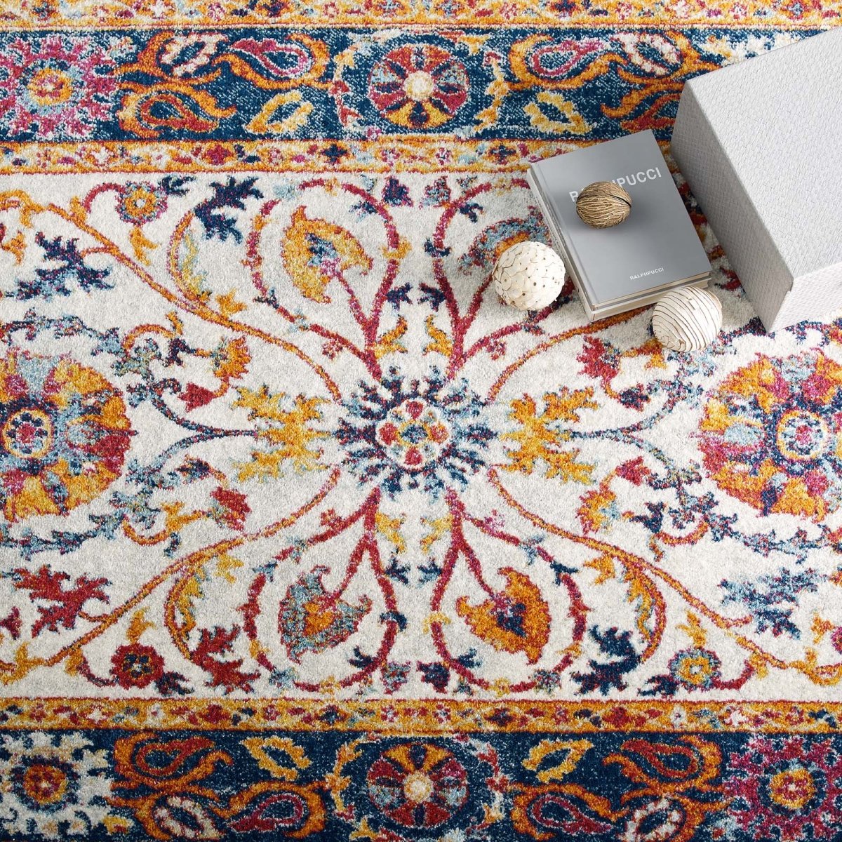 Distressed Floral Medallion Polypropylene Area Rug for Living Room, Dining, Hallway - Image 7