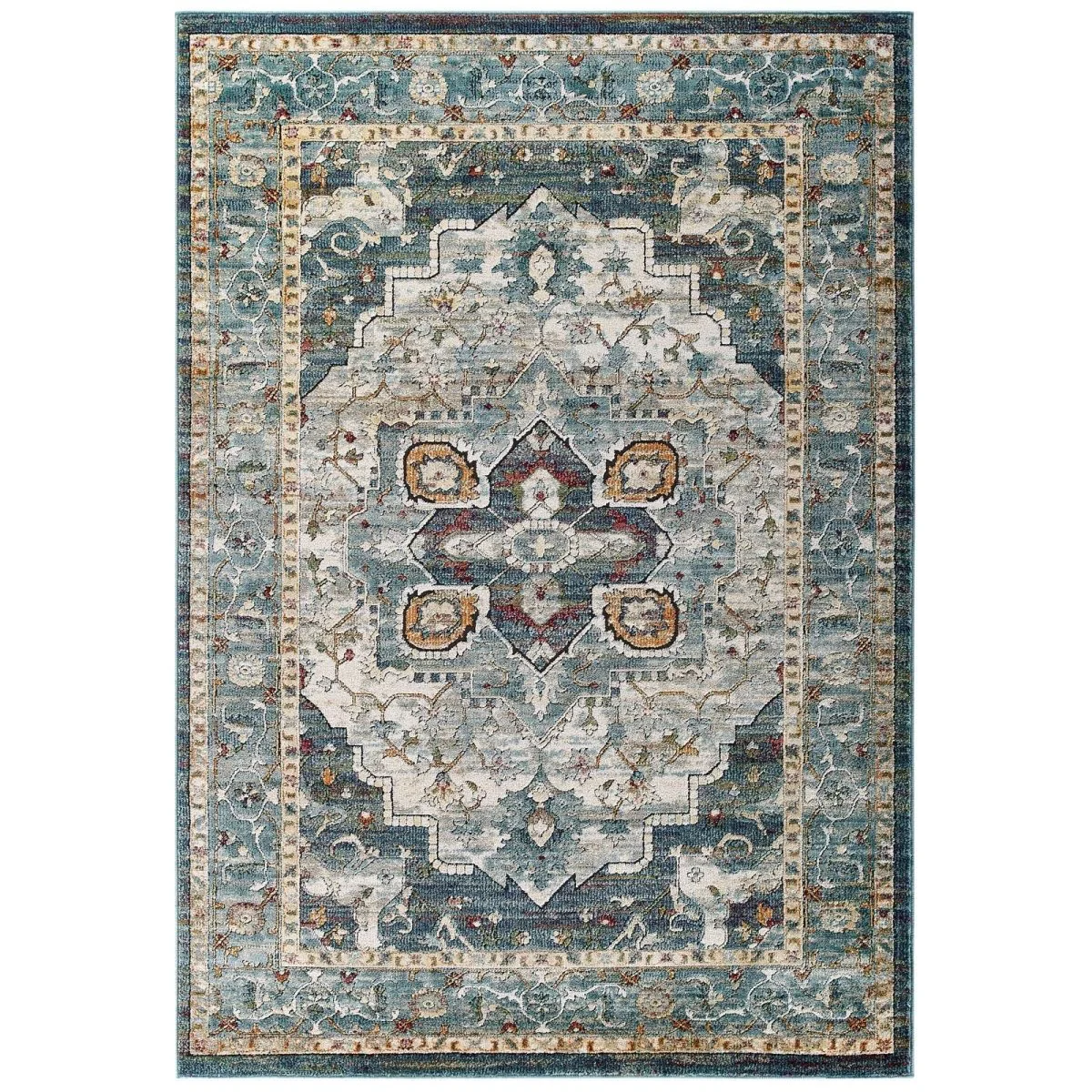 Distressed Vintage Floral Medallion Area Rug - Vintage-Inspired Bohemian Accent Rug