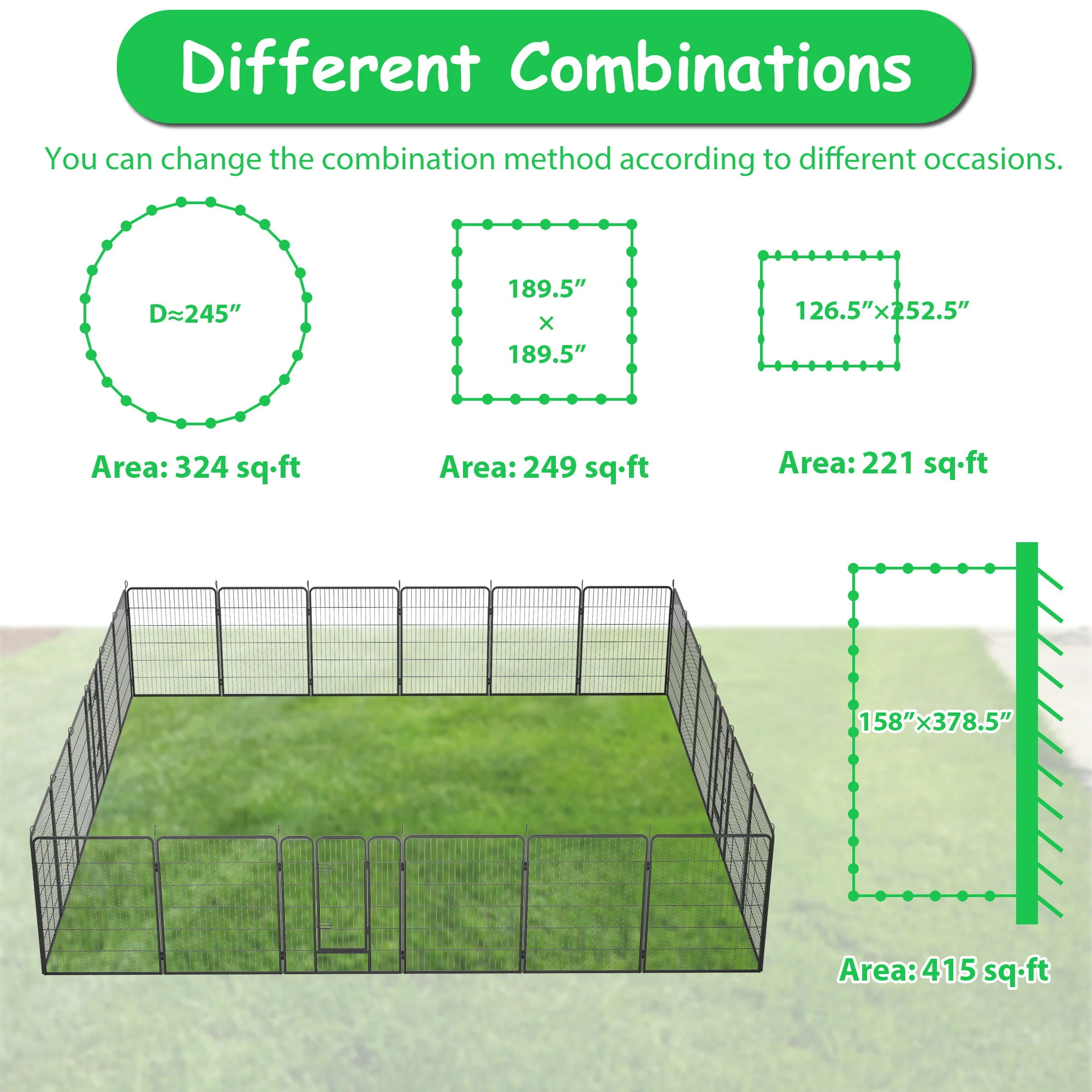 Dog Pens Outdoor Height Foldable Panels Heavy Duty Metal Portable Dog Playpen Indoor Anti Rust Exercise Dog Fence With Doors For Pets Play Pen For RV Camping Yard - Image 3