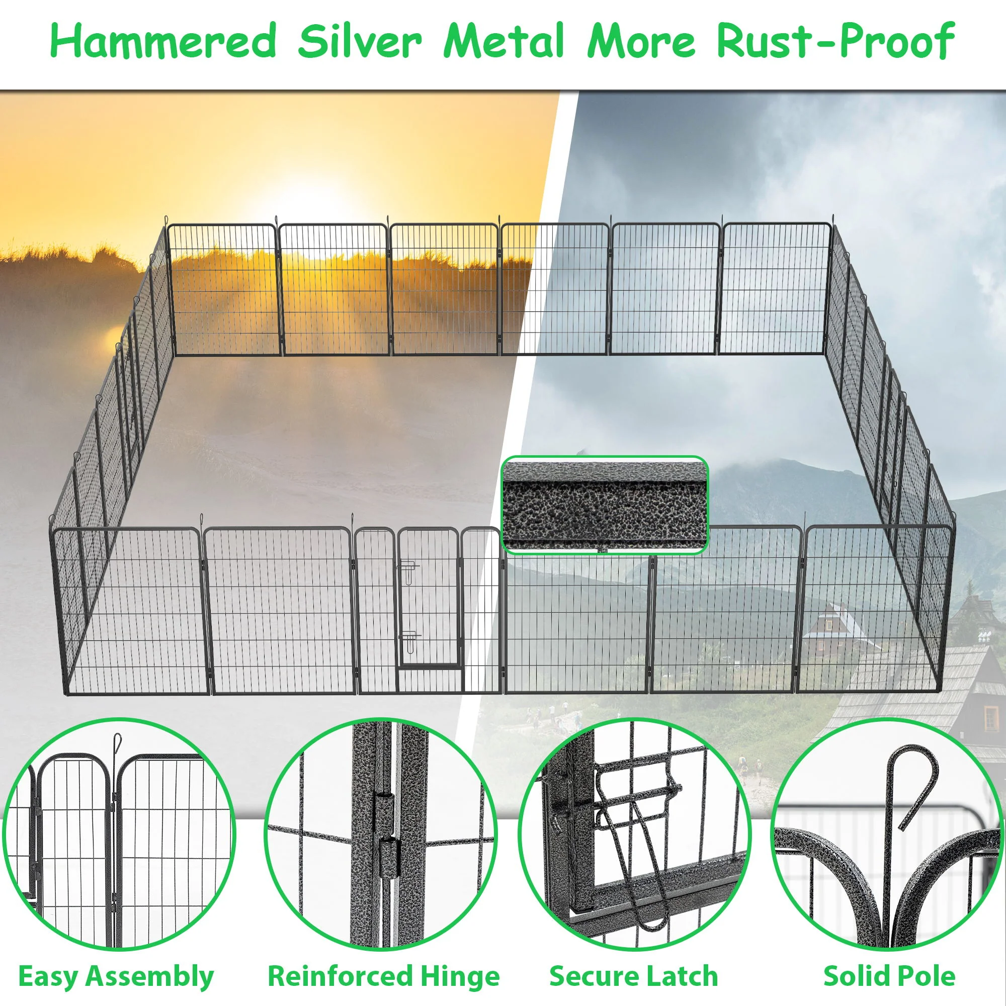Dog Pens Outdoor Height Foldable Panels Heavy Duty Metal Portable Dog Playpen Indoor Anti Rust Exercise Dog Fence With Doors For Pets Play Pen For RV Camping Yard - Image 7