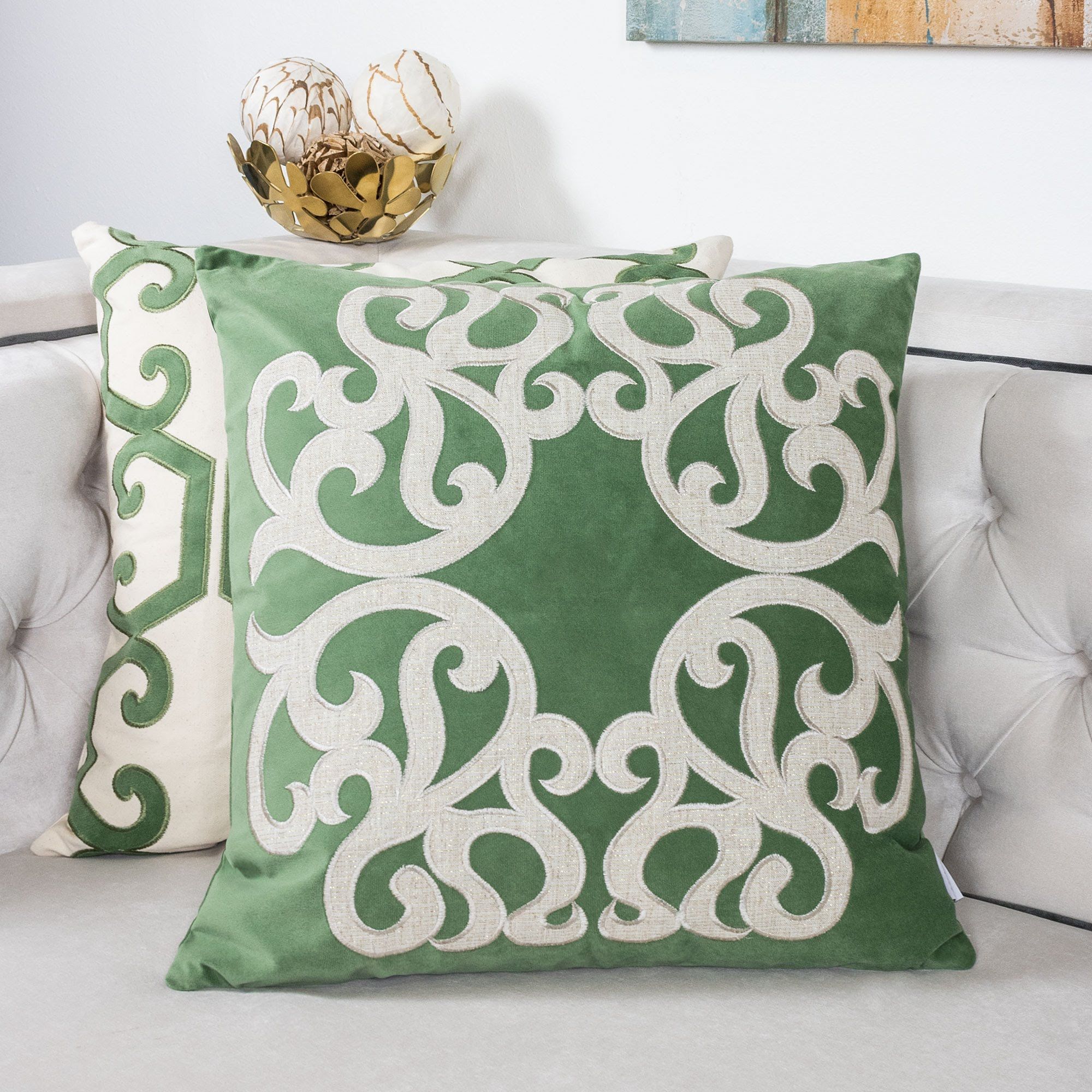 Dora - Vintage Vine Pillow Covers With Hidden Zipper (Set of 2) - Green - Image 6