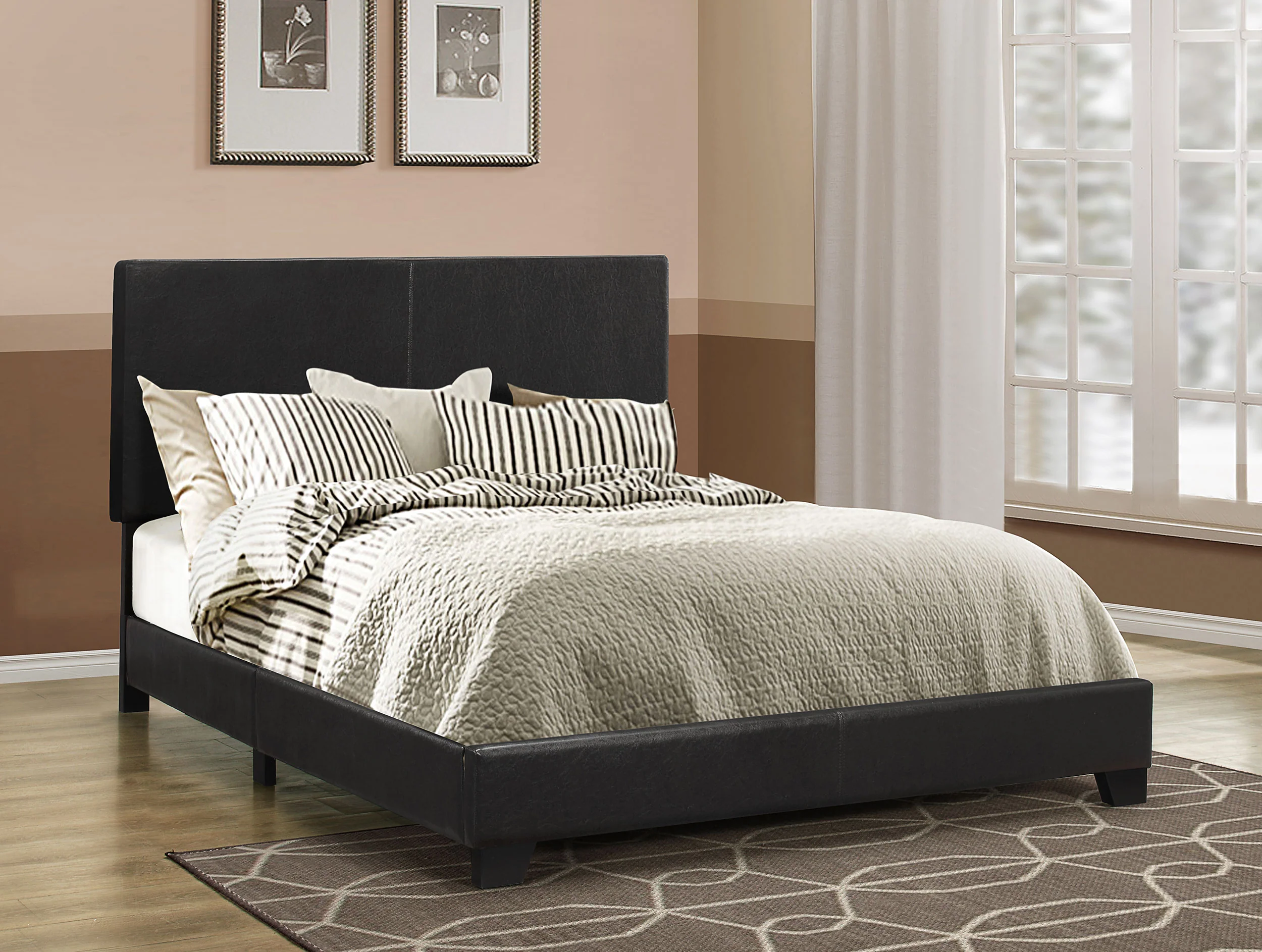 Dorian Faux Leather Upholstered Eastern King Panel Bed, Black - Image 3