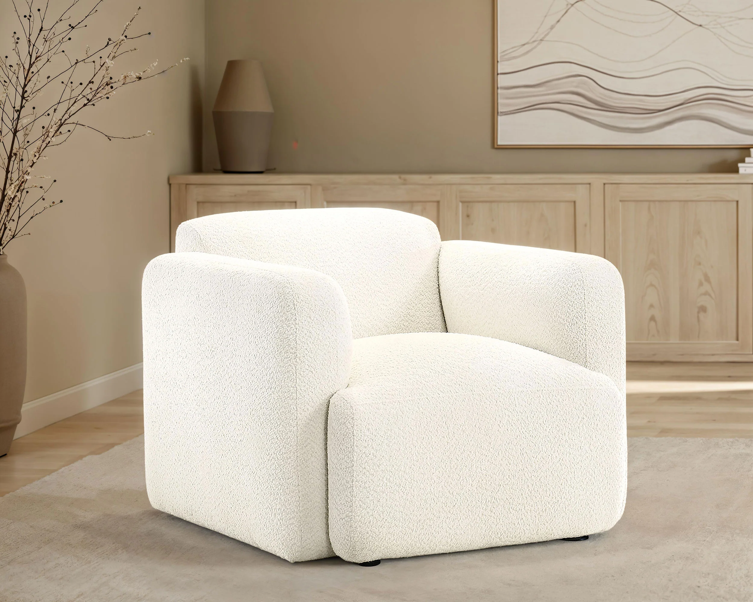 Dorset White Fabric Round Track Arm Accent Chair - Image 2