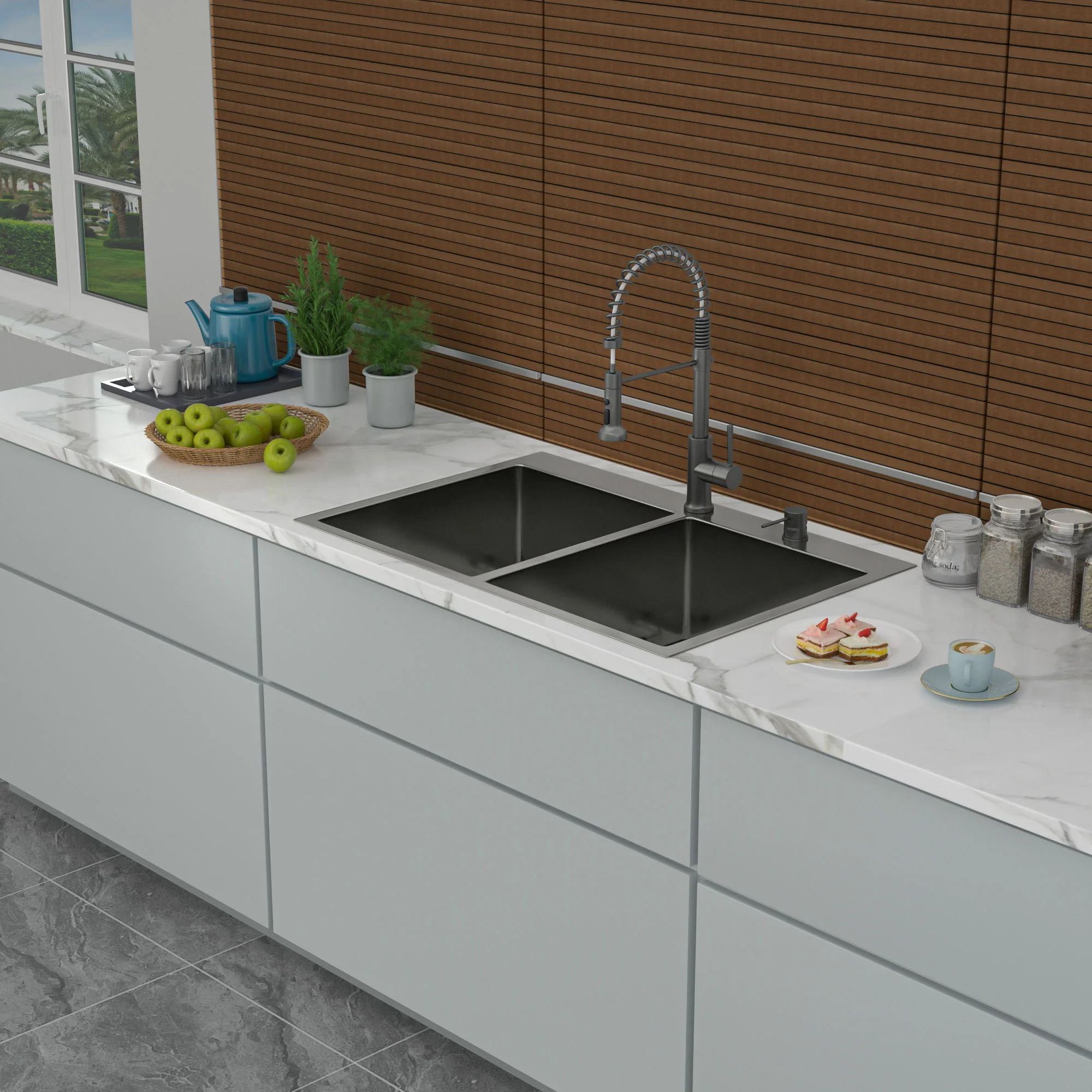 Double Bowl Drop In Kitchen Sink 33" X 22" With 16 Gauge Stainless Steel And 2 10" Deep Basins - Gunmetal Black - Image 6