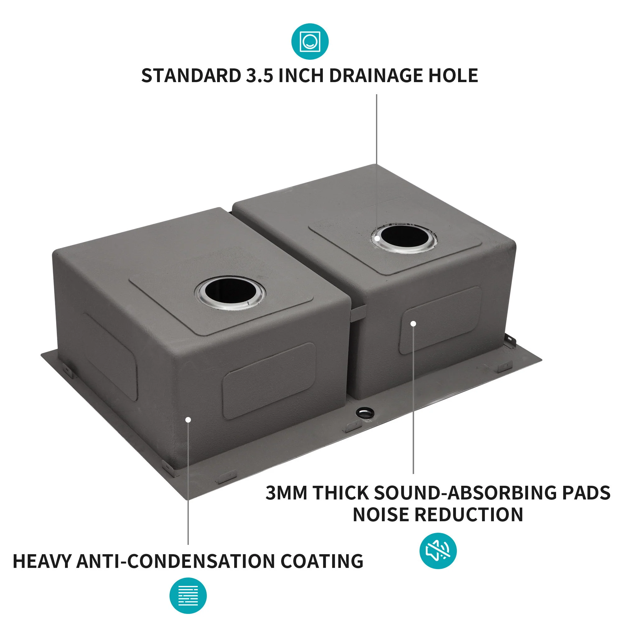 Double Bowl Drop In Sink, Stainless Steel With 50 / 50 Basins 18 Gauge - Brushed Nickel - Image 4