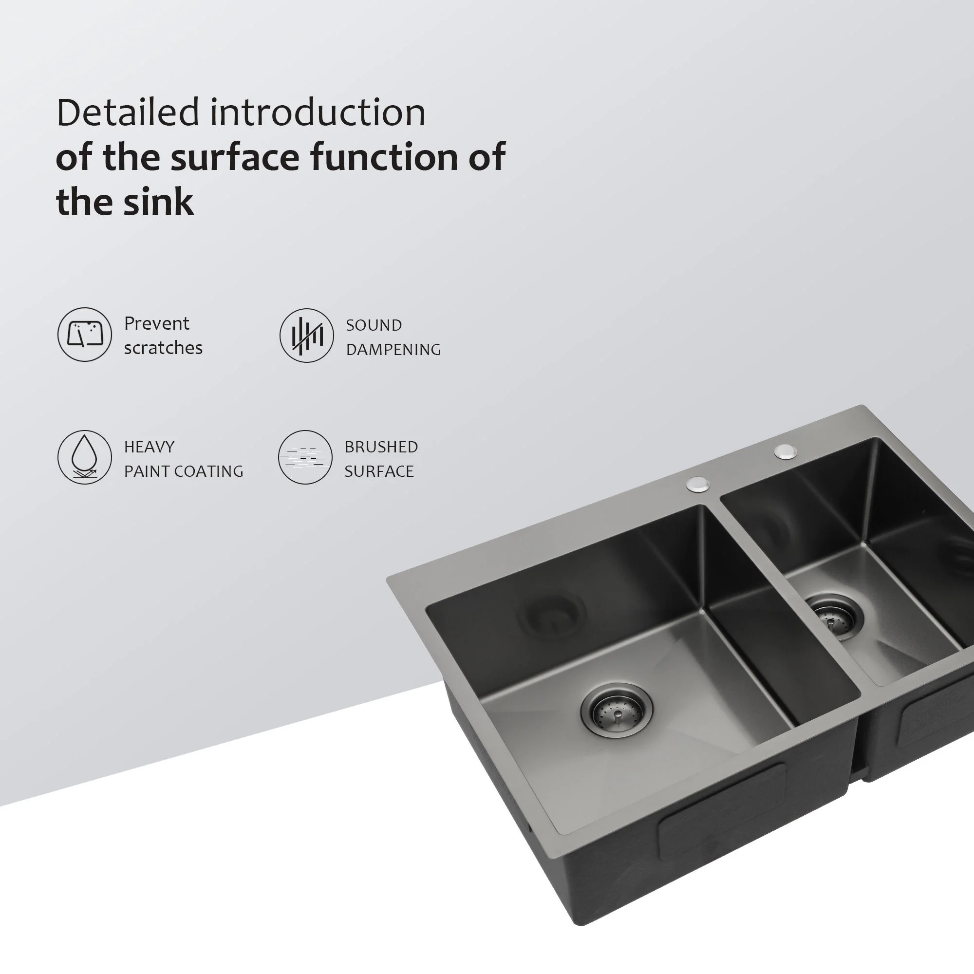 Double Bowl Drop In Sink With 2 - 9" Deep Basins - Gunmetal Black - Image 7