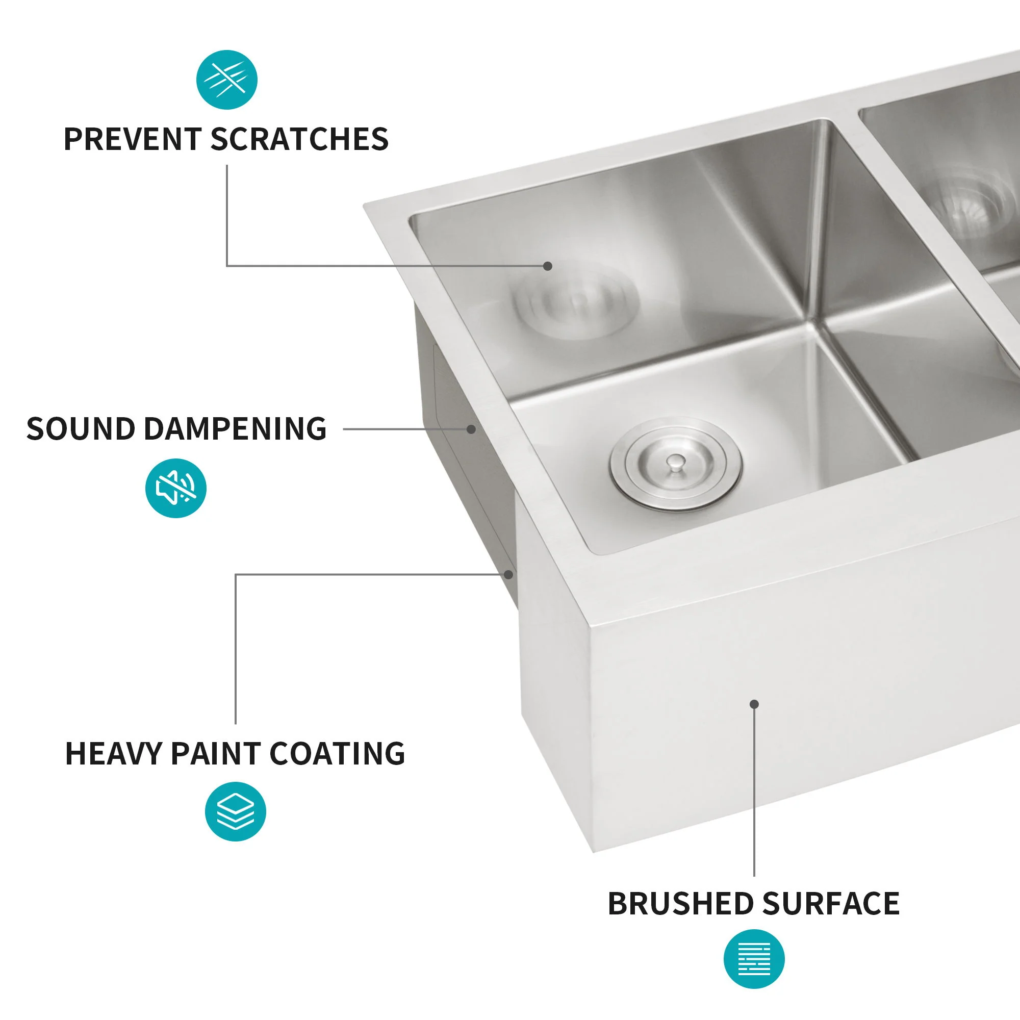 Double Bowl Farmhouse Sink, Stainless Steel Apron Front Kitchen Sink 16 Gauge - Brushed Nickel - Image 6