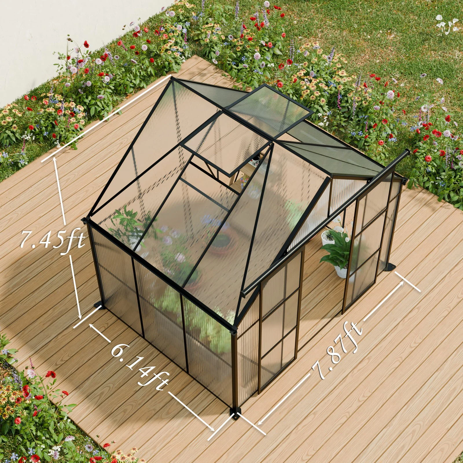 Double Door Polycarbonate house Raised Base And Anchor Aluminum Heavy Duty Walk In houses For Outdoor Backyard In All Season - Image 10