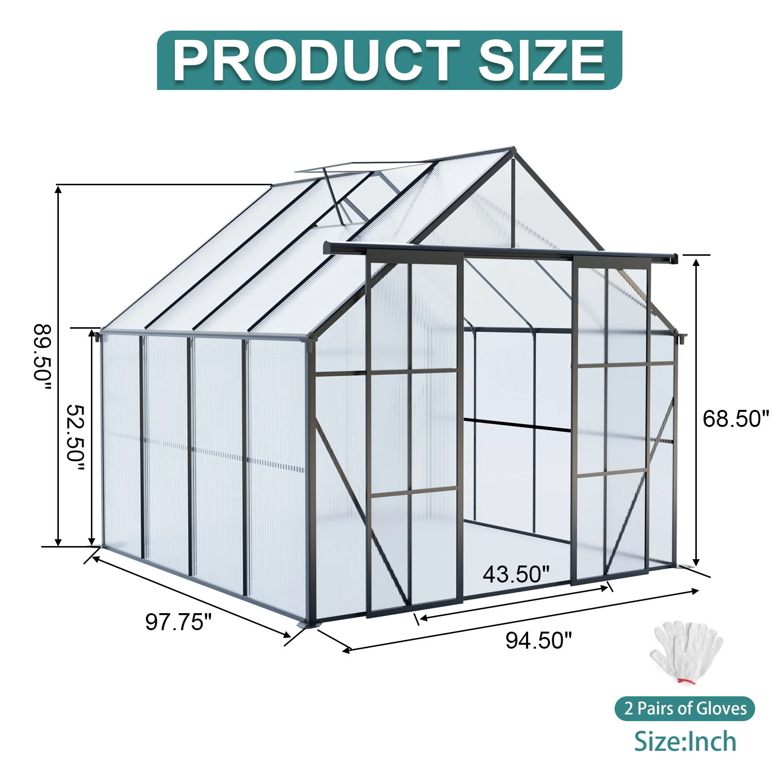 Double Door Polycarbonate house Raised Base And Anchor Aluminum Heavy Duty Walk In houses For Outdoor Backyard In All Season - Image 13