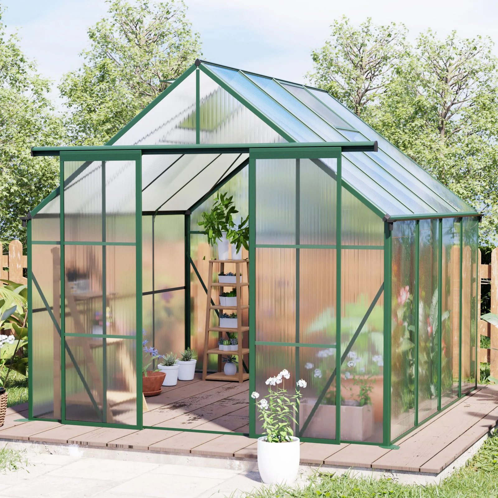 Double Door Polycarbonate house Raised Base And Anchor Aluminum Heavy Duty Walk In houses For Outdoor Backyard In All Season - Image 15