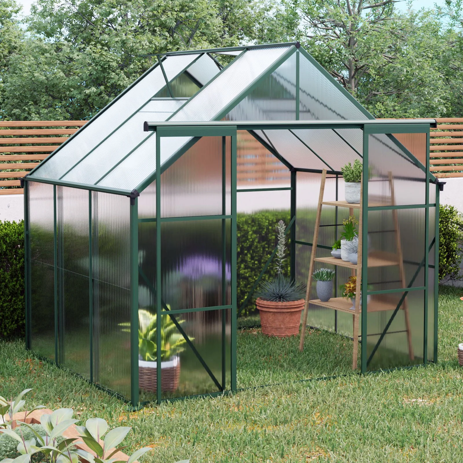 Double Door Polycarbonate house Raised Base And Anchor Aluminum Heavy Duty Walk In houses For Outdoor Backyard In All Season - Image 16