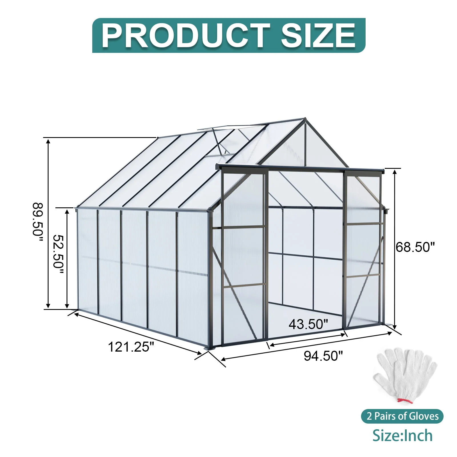 Double Door Polycarbonate house Raised Base And Anchor Aluminum Heavy Duty Walk In houses For Outdoor Backyard In All Season - Image 17