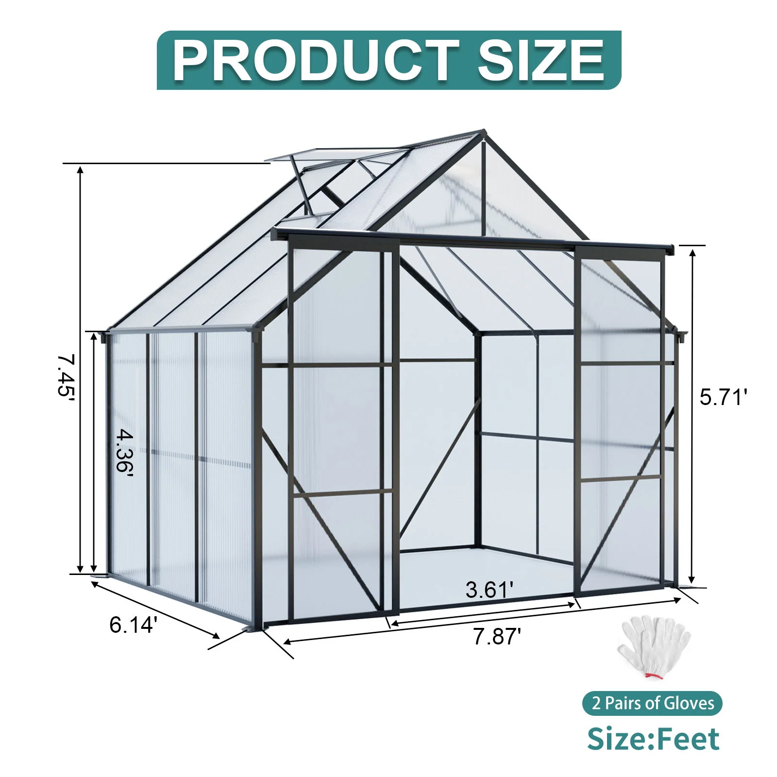 Double Door Polycarbonate house Raised Base And Anchor Aluminum Heavy Duty Walk In houses For Outdoor Backyard In All Season - Image 18