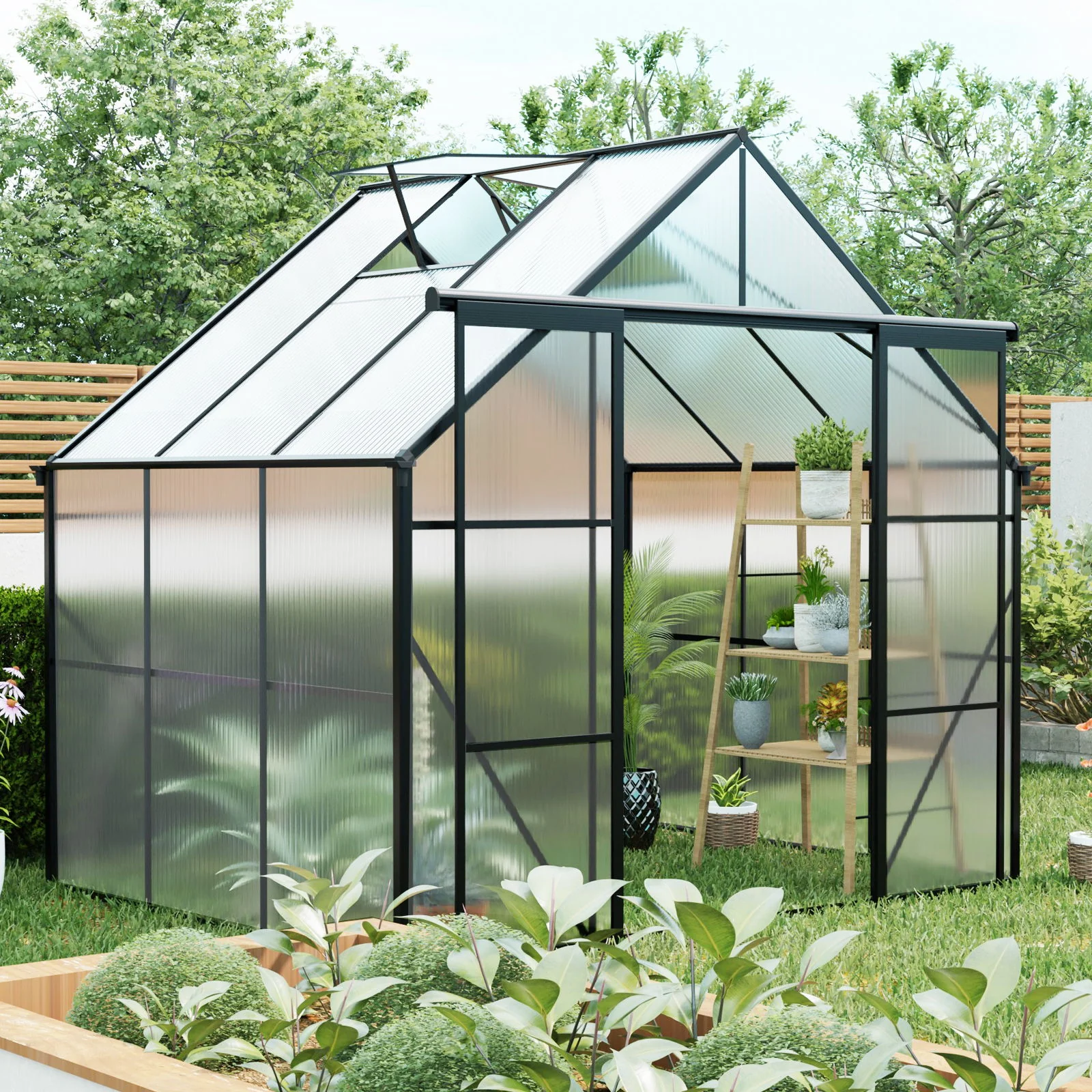 Double Door Polycarbonate house Raised Base And Anchor Aluminum Heavy Duty Walk In houses For Outdoor Backyard In All Season - Image 2
