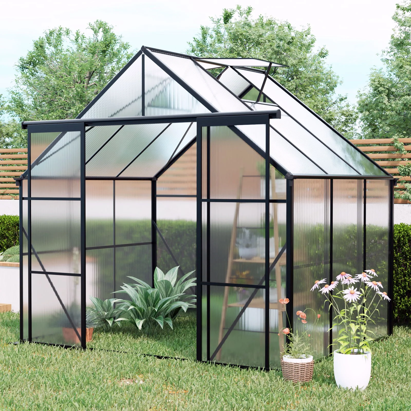 Double Door Polycarbonate house Raised Base And Anchor Aluminum Heavy Duty Walk In houses For Outdoor Backyard In All Season - Image 20