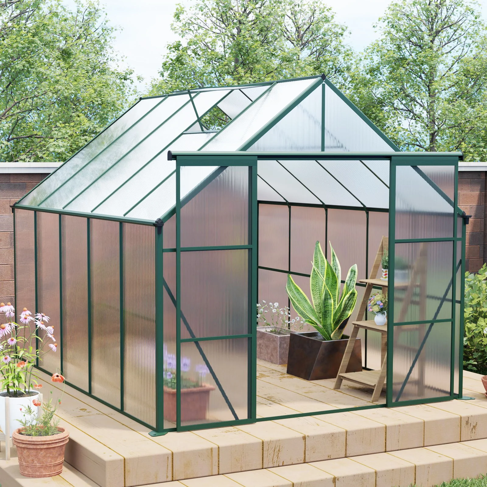 Double Door Polycarbonate house Raised Base And Anchor Aluminum Heavy Duty Walk In houses For Outdoor Backyard In All Season - Image 22