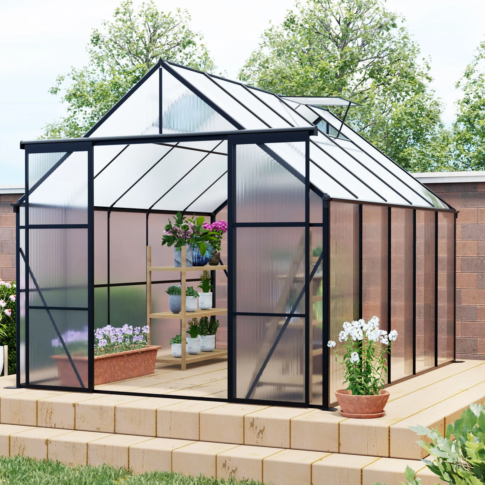 Double Door Polycarbonate house Raised Base And Anchor Aluminum Heavy Duty Walk In houses For Outdoor Backyard In All Season - Image 24