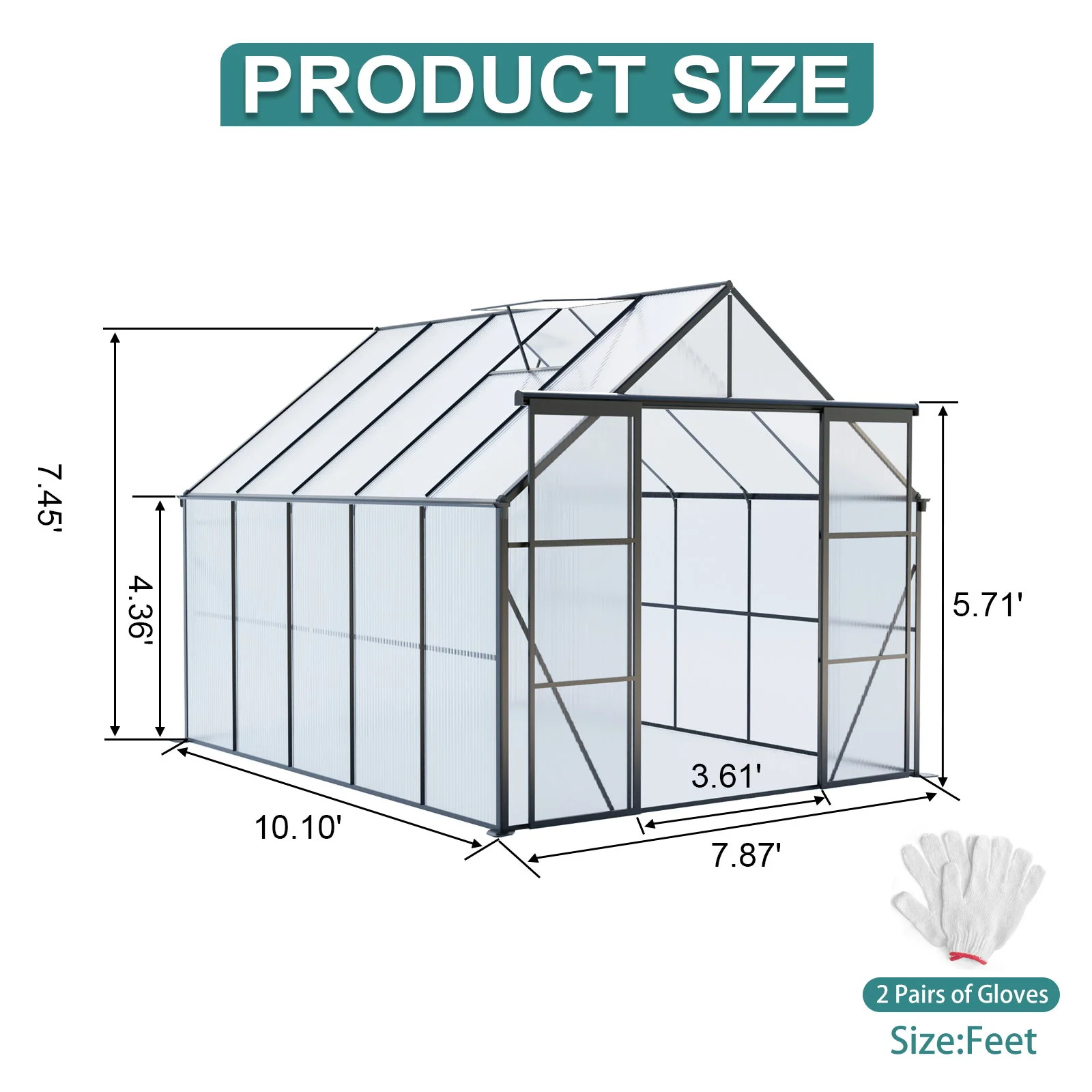 Double Door Polycarbonate house Raised Base And Anchor Aluminum Heavy Duty Walk In houses For Outdoor Backyard In All Season - Image 25