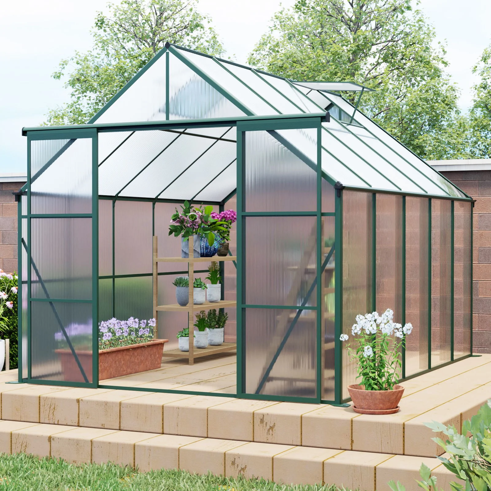 Double Door Polycarbonate house Raised Base And Anchor Aluminum Heavy Duty Walk In houses For Outdoor Backyard In All Season - Image 27
