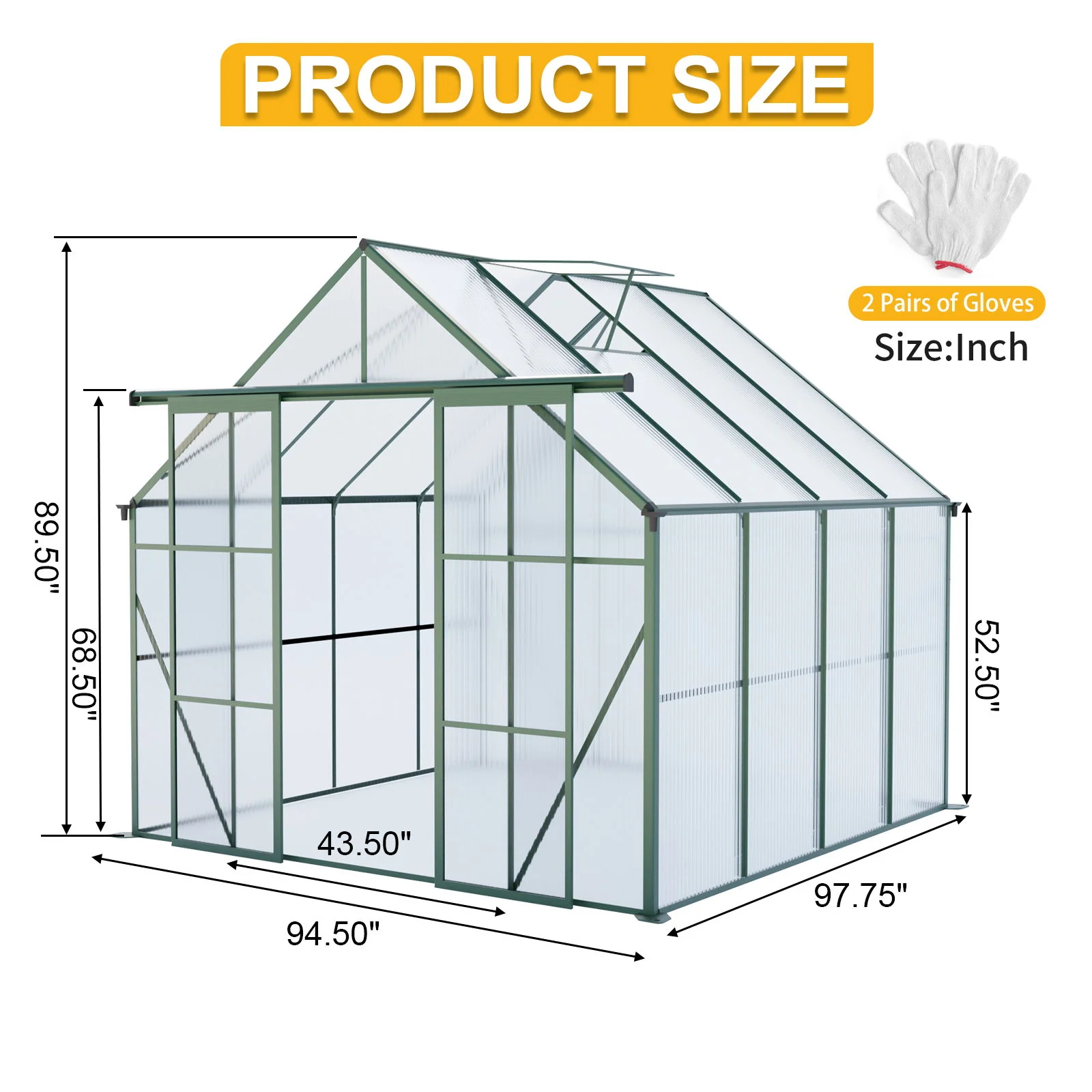 Double Door Polycarbonate house Raised Base And Anchor Aluminum Heavy Duty Walk In houses For Outdoor Backyard In All Season - Image 30