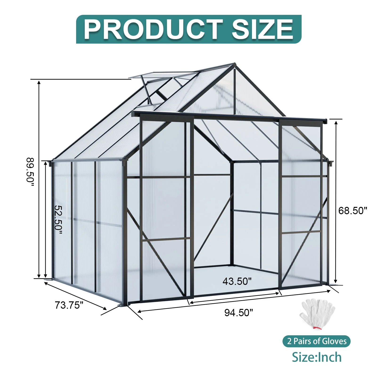 Double Door Polycarbonate house Raised Base And Anchor Aluminum Heavy Duty Walk In houses For Outdoor Backyard In All Season - Image 33