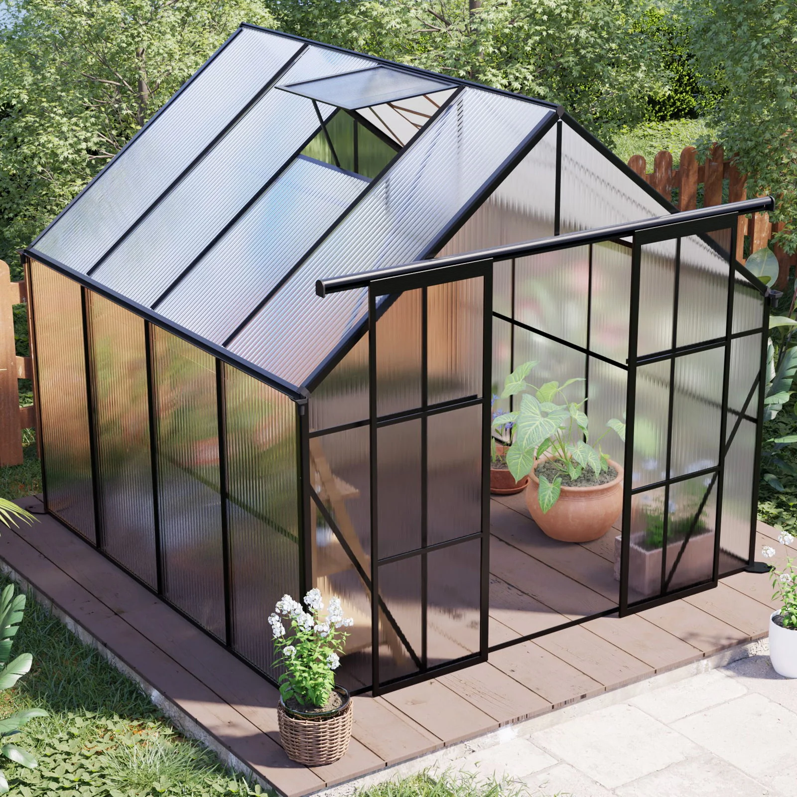 Double Door Polycarbonate house Raised Base And Anchor Aluminum Heavy Duty Walk In houses For Outdoor Backyard In All Season - Image 35