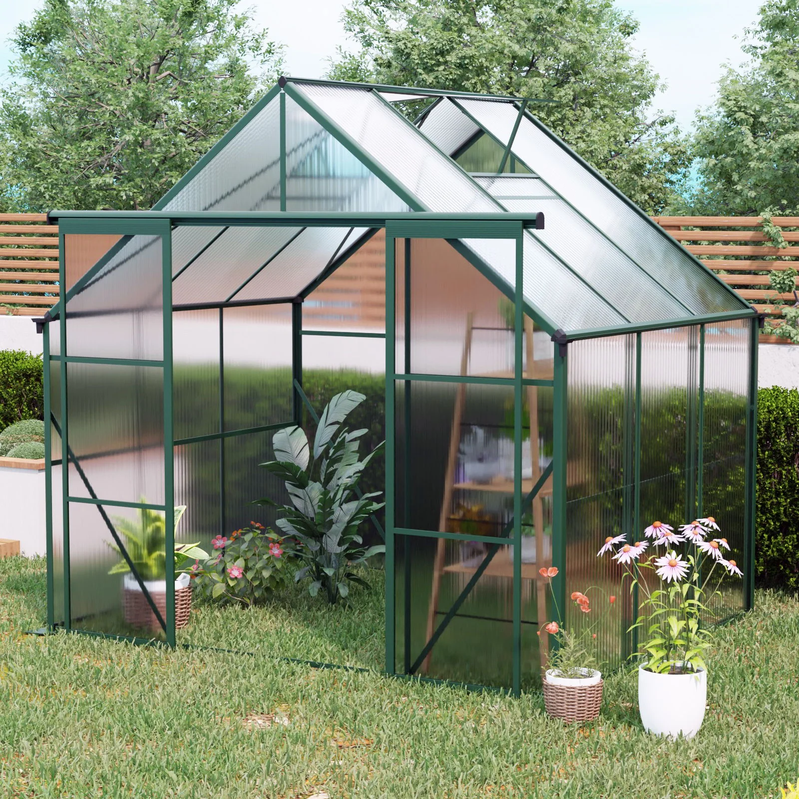 Double Door Polycarbonate house Raised Base And Anchor Aluminum Heavy Duty Walk In houses For Outdoor Backyard In All Season - Image 41