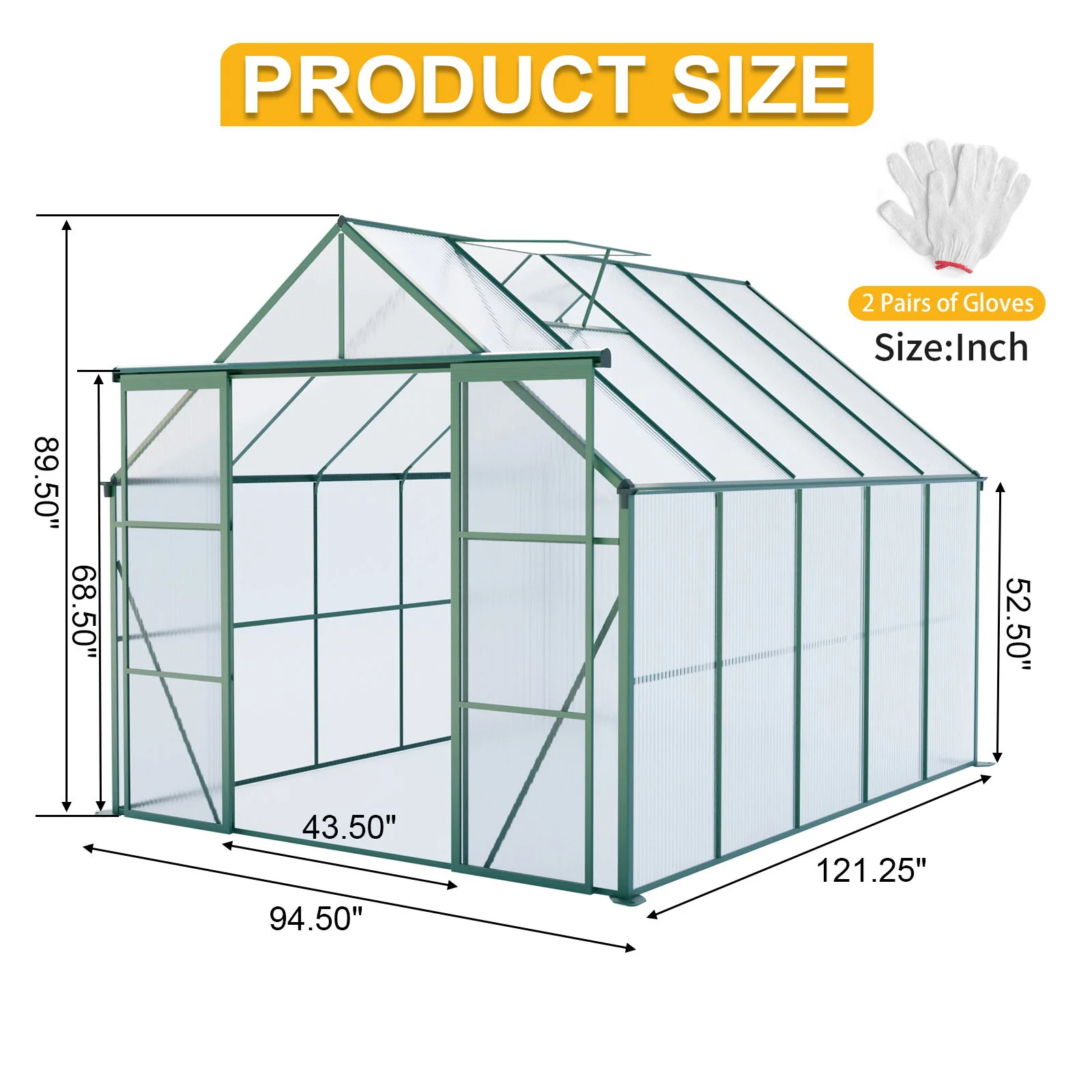 Double Door Polycarbonate house Raised Base And Anchor Aluminum Heavy Duty Walk In houses For Outdoor Backyard In All Season - Image 45