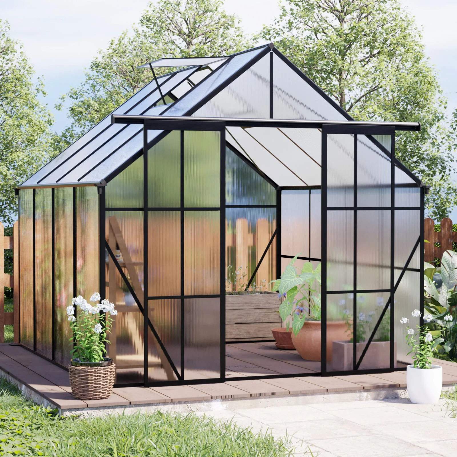 Double Door Polycarbonate house Raised Base And Anchor Aluminum Heavy Duty Walk In houses For Outdoor Backyard In All Season - Image 46