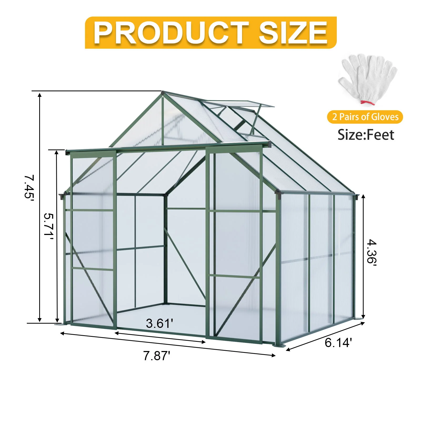 Double Door Polycarbonate house Raised Base And Anchor Aluminum Heavy Duty Walk In houses For Outdoor Backyard In All Season - Image 47