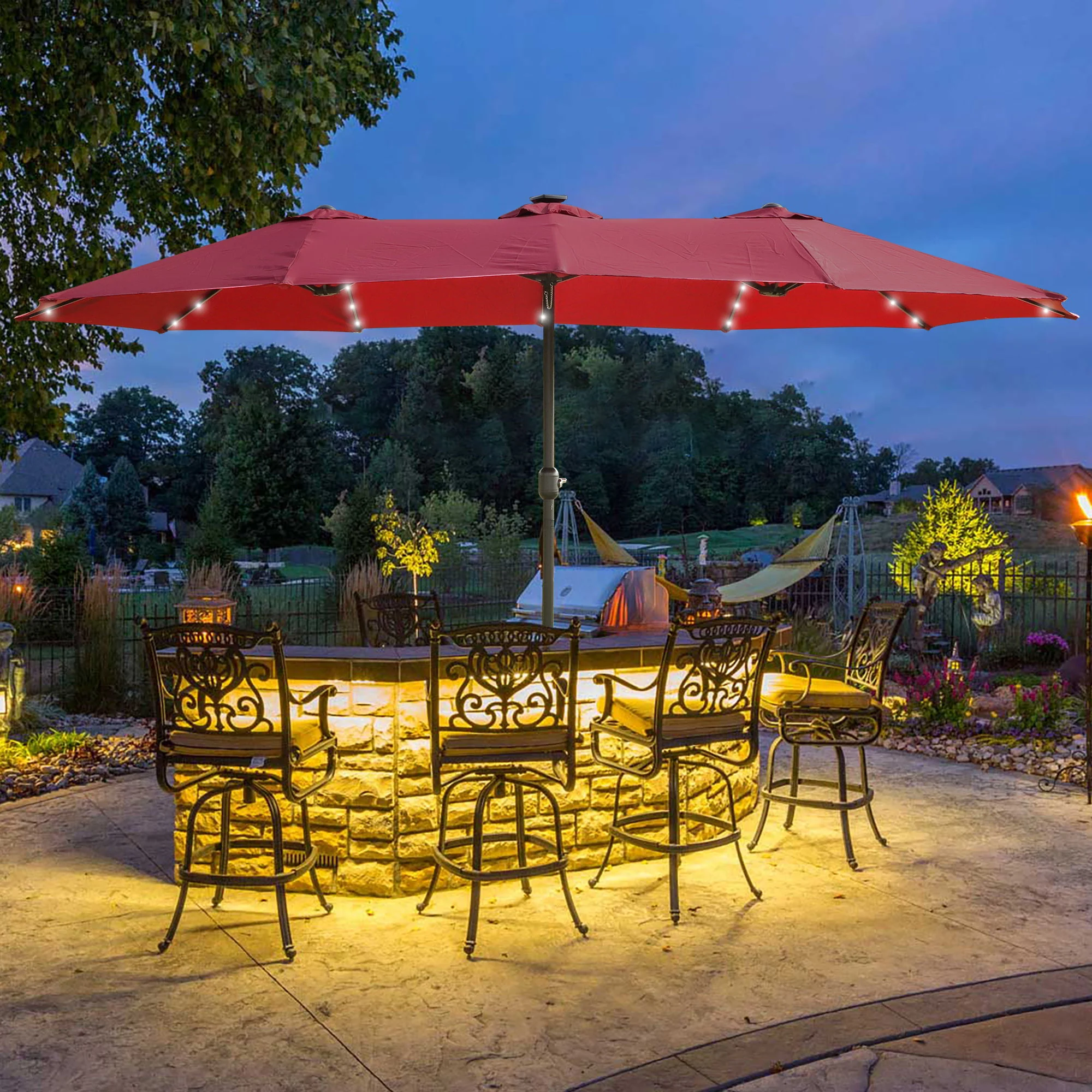 Double- Sided Outdoor Market Umbrella With Lights And Base - Image 13