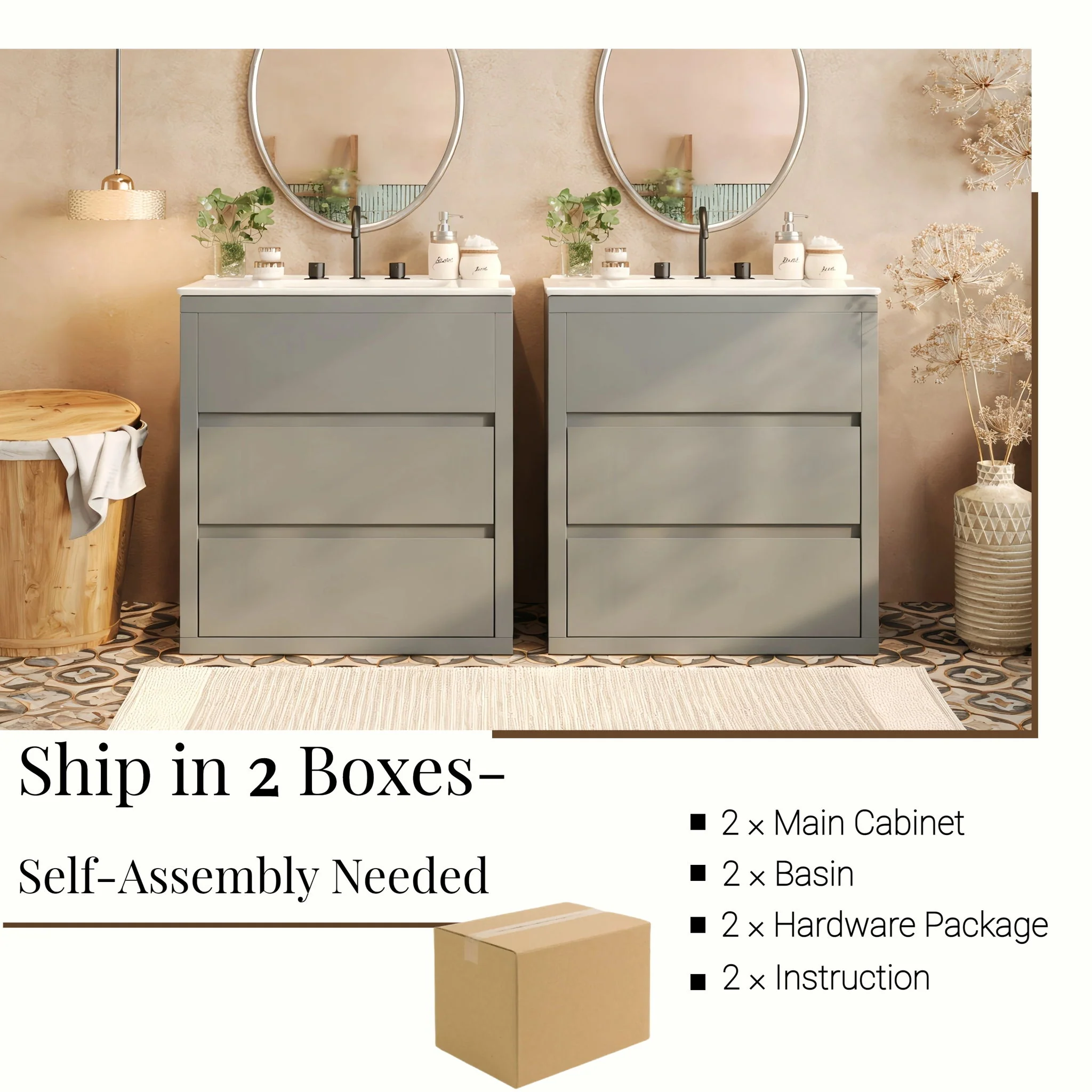 Double Sinks Bathroom Vanity Set With 2 Ceramic Basins - Image 13