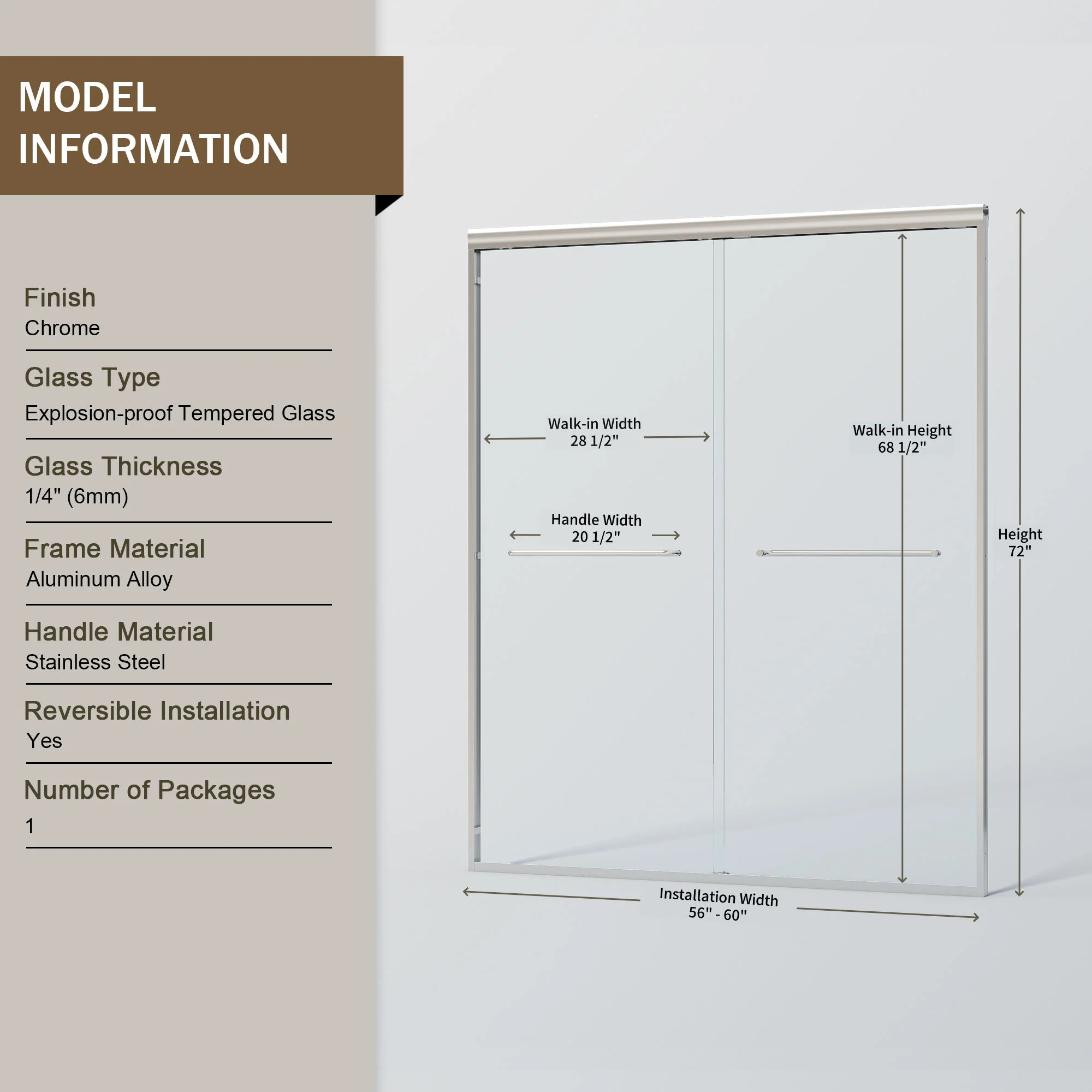 Double Sliding Shower Door, Semi-Frameless Bypass Bathroom Sliding Door With 1/4" (6 Mm) Tempered Glass For Walk-In Shower - Image 24