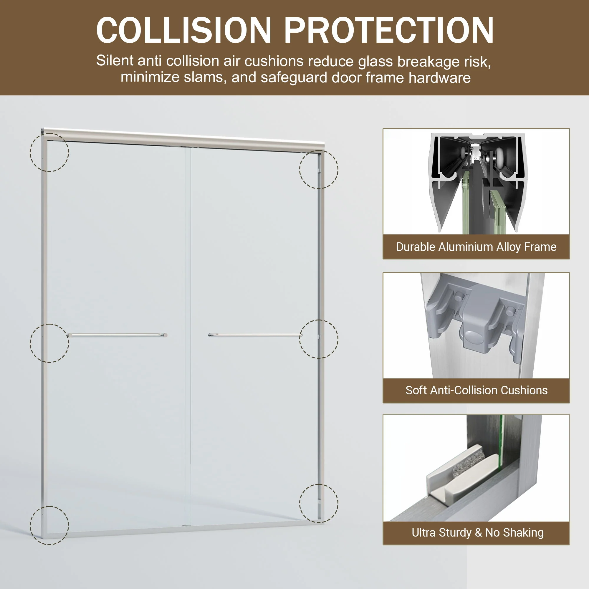 Double Sliding Shower Door, Semi-Frameless Bypass Bathroom Sliding Door With 1/4" (6 Mm) Tempered Glass For Walk-In Shower - Image 25