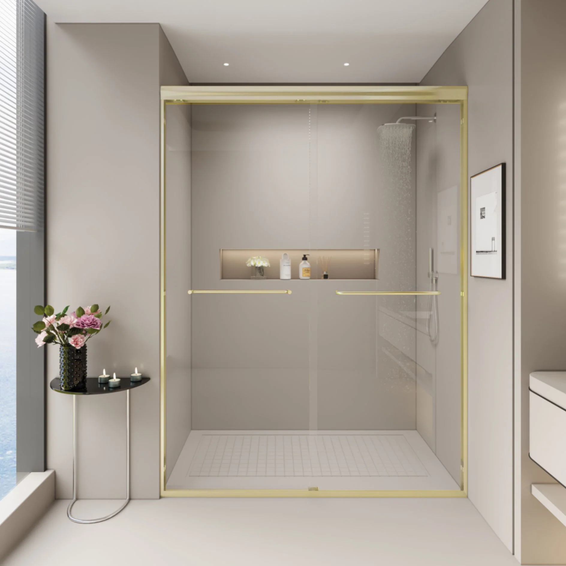 Double Sliding Shower Door, Semi-Frameless Bypass Bathroom Sliding Door With 1/4" (6 Mm) Tempered Glass For Walk-In Shower - Image 36