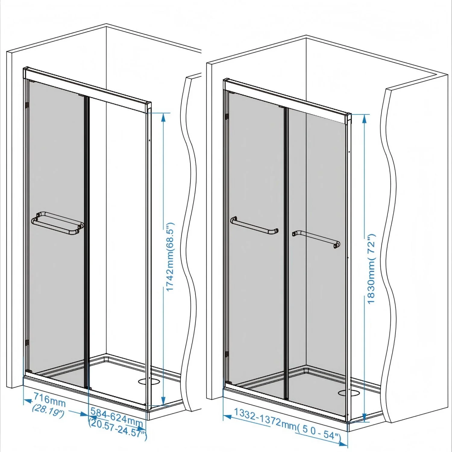 Double Sliding Shower Door With Explosion Proof Film - Image 9