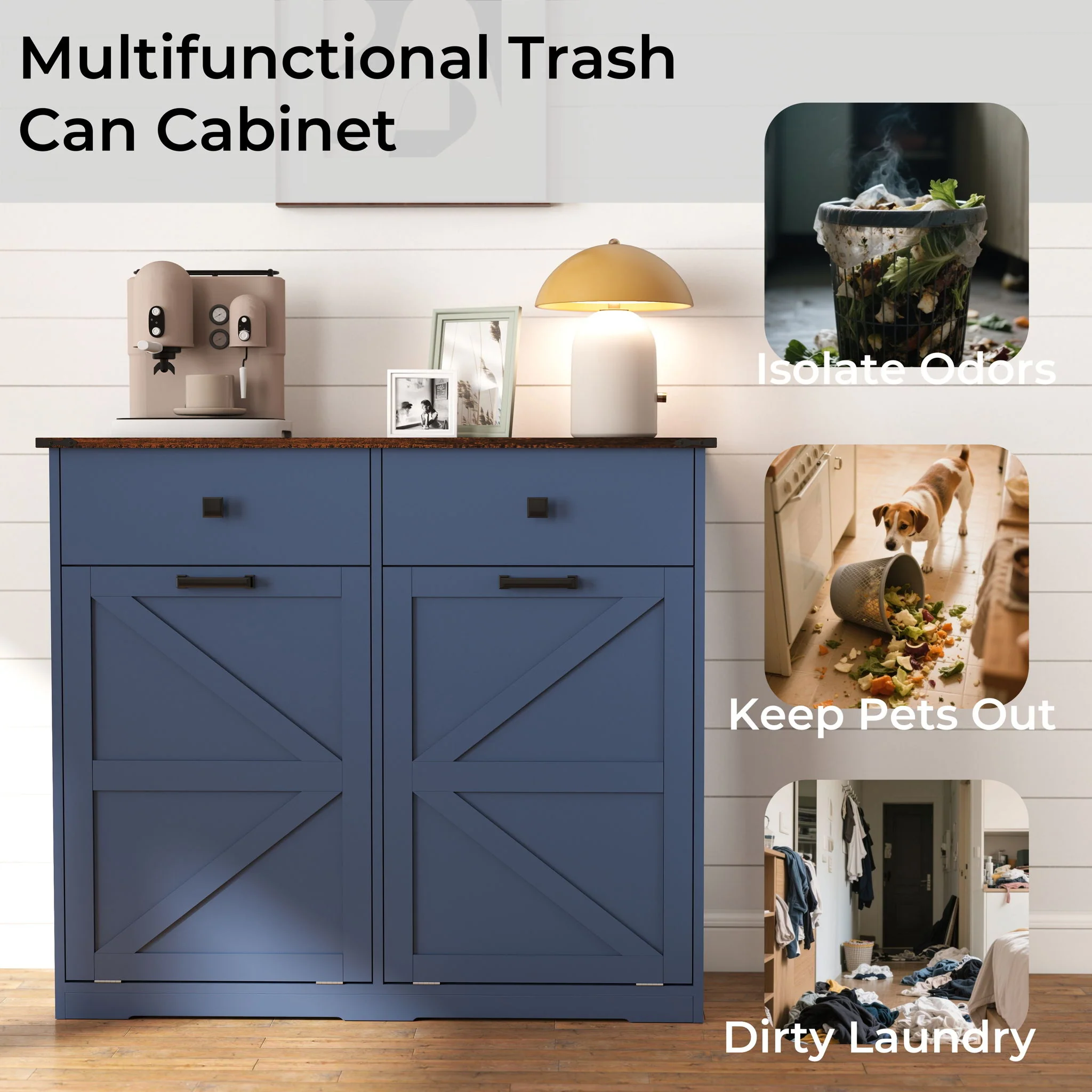 Double Tilt Out Trash Cabinet With Hideaway Drawer And Barn Door Style - Image 10