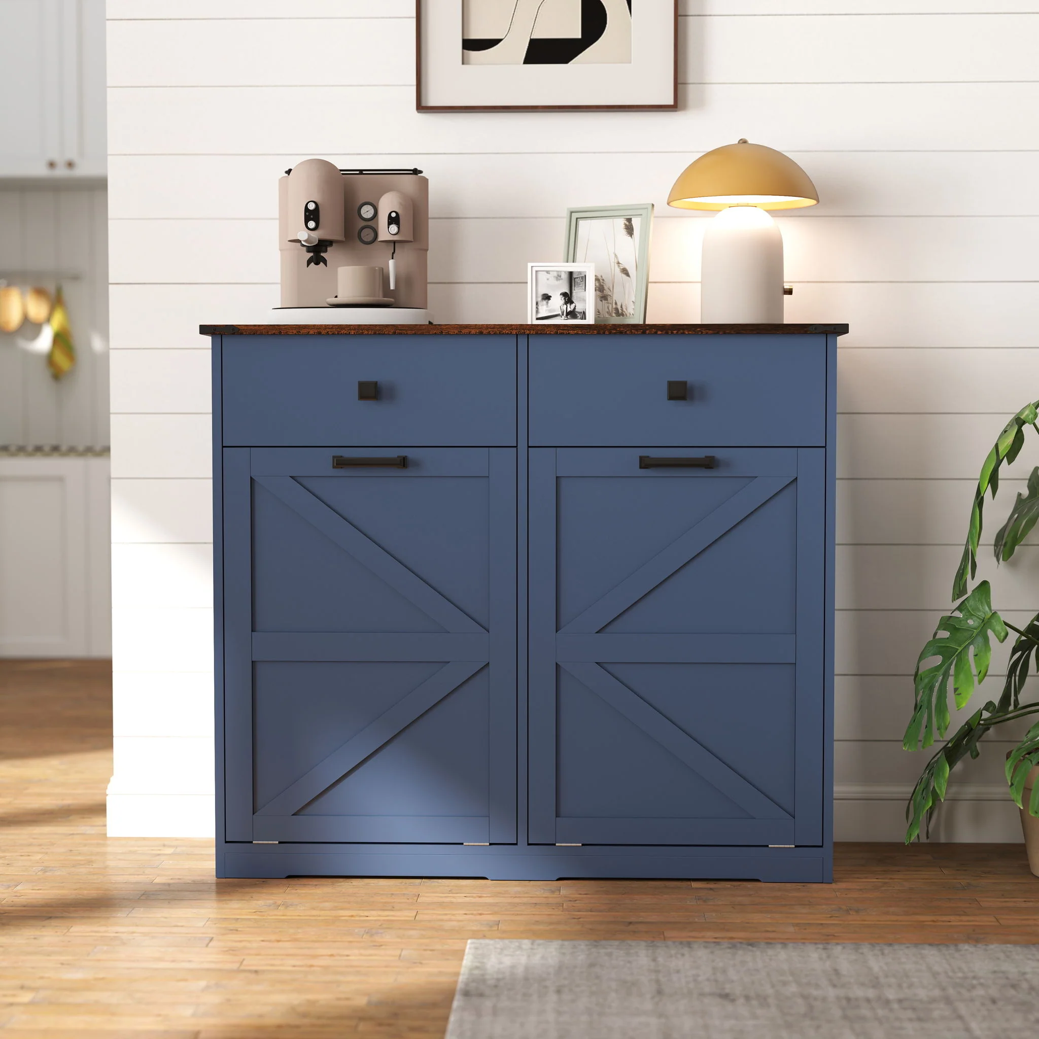 Double Tilt Out Trash Cabinet With Hideaway Drawer And Barn Door Style - Image 27