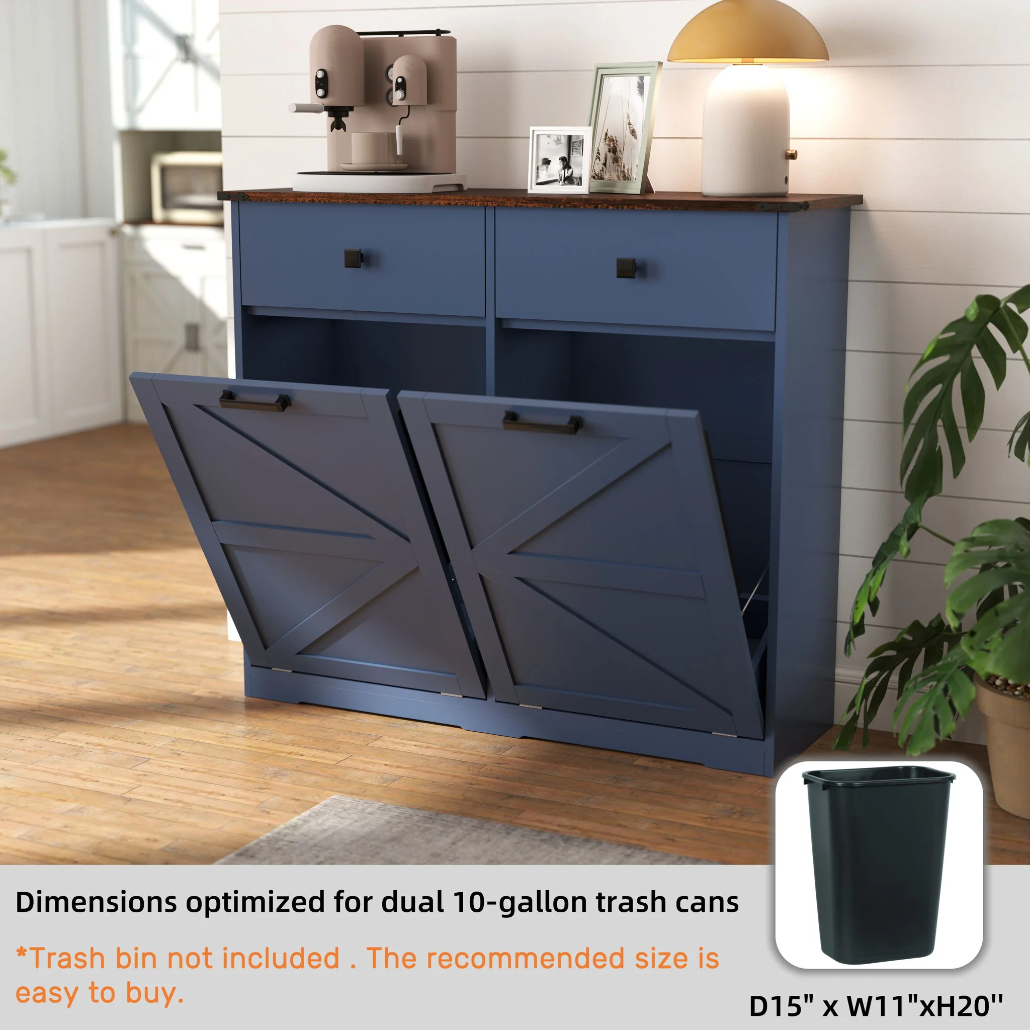 Double Tilt Out Trash Cabinet With Hideaway Drawer And Barn Door Style - Image 4