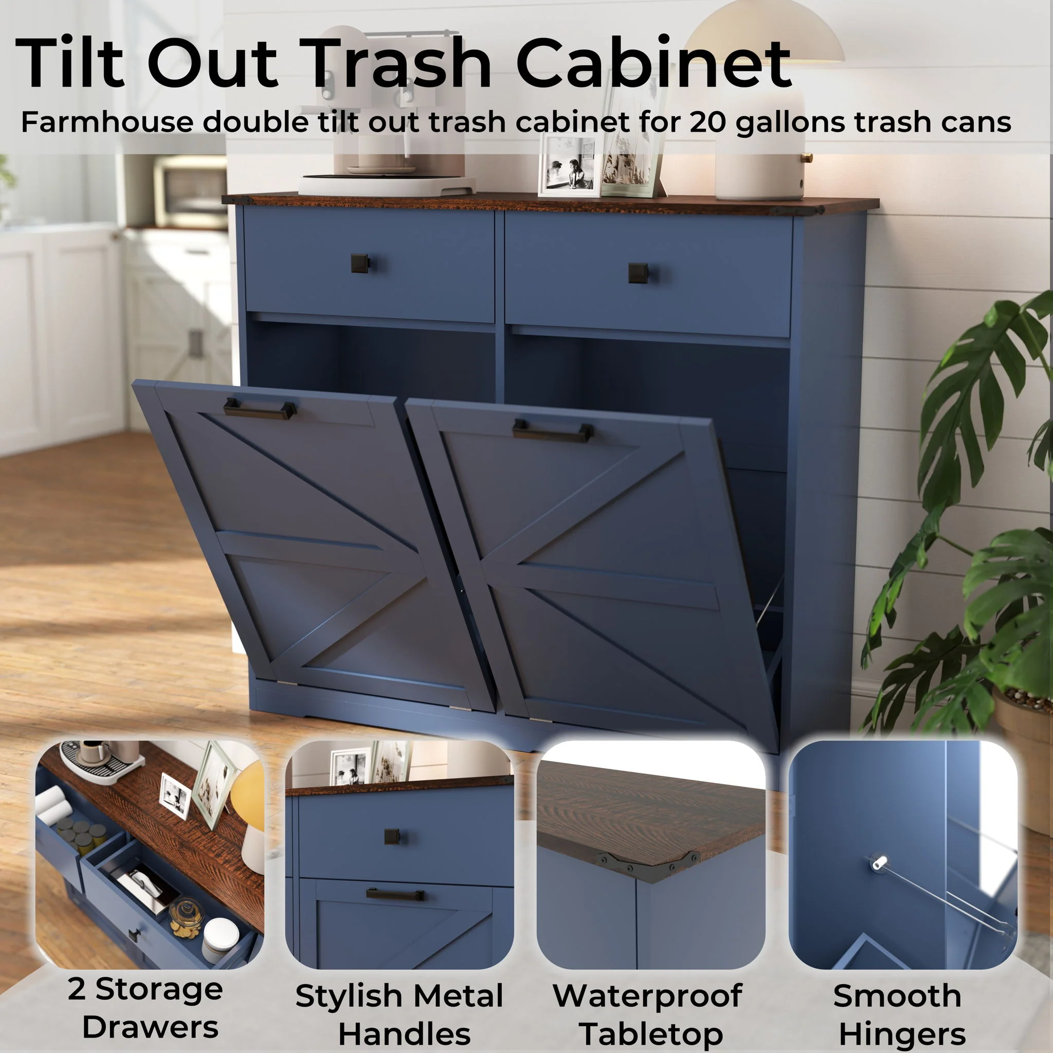 Double Tilt Out Trash Cabinet With Hideaway Drawer And Barn Door Style - Image 5