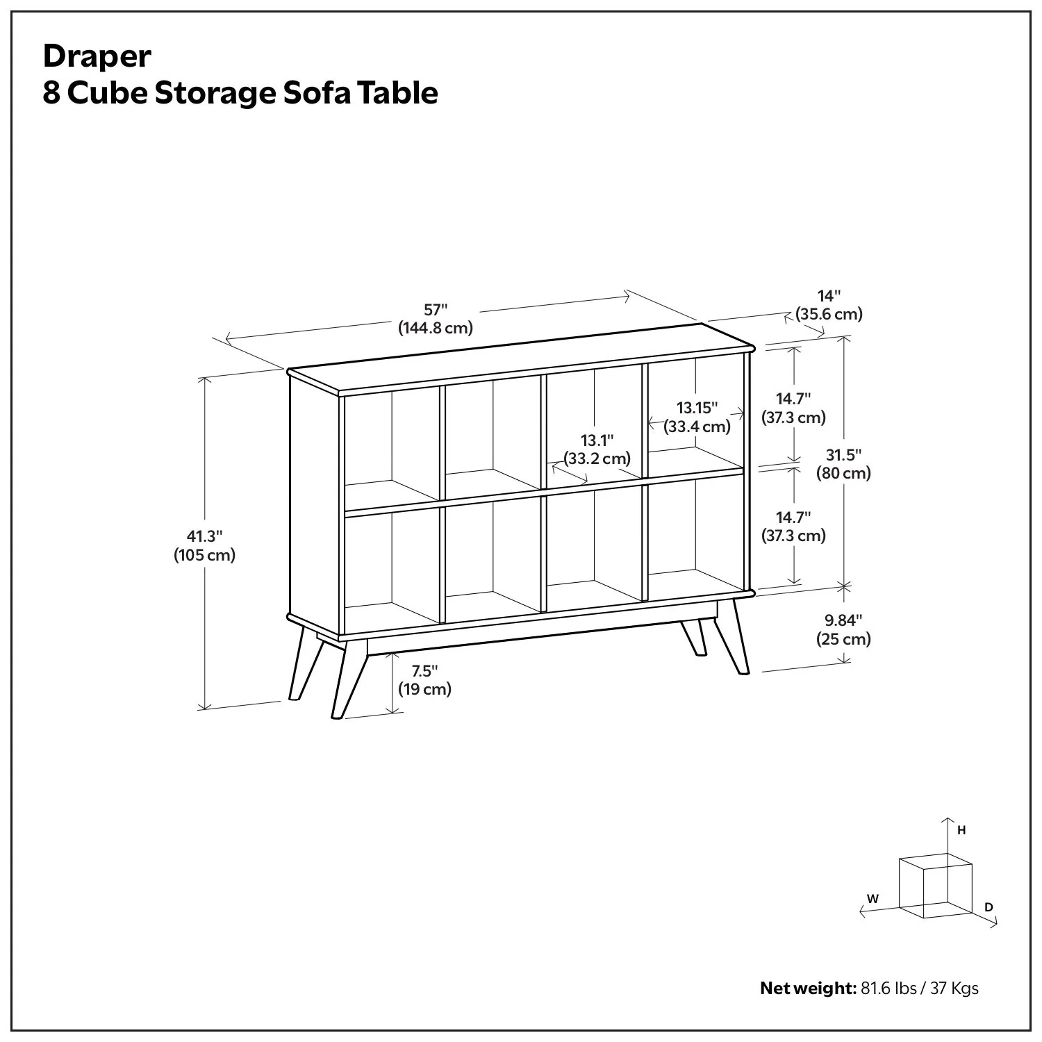 Draper - Mid Century 8 Cube Storage Sofa Table - Image 3