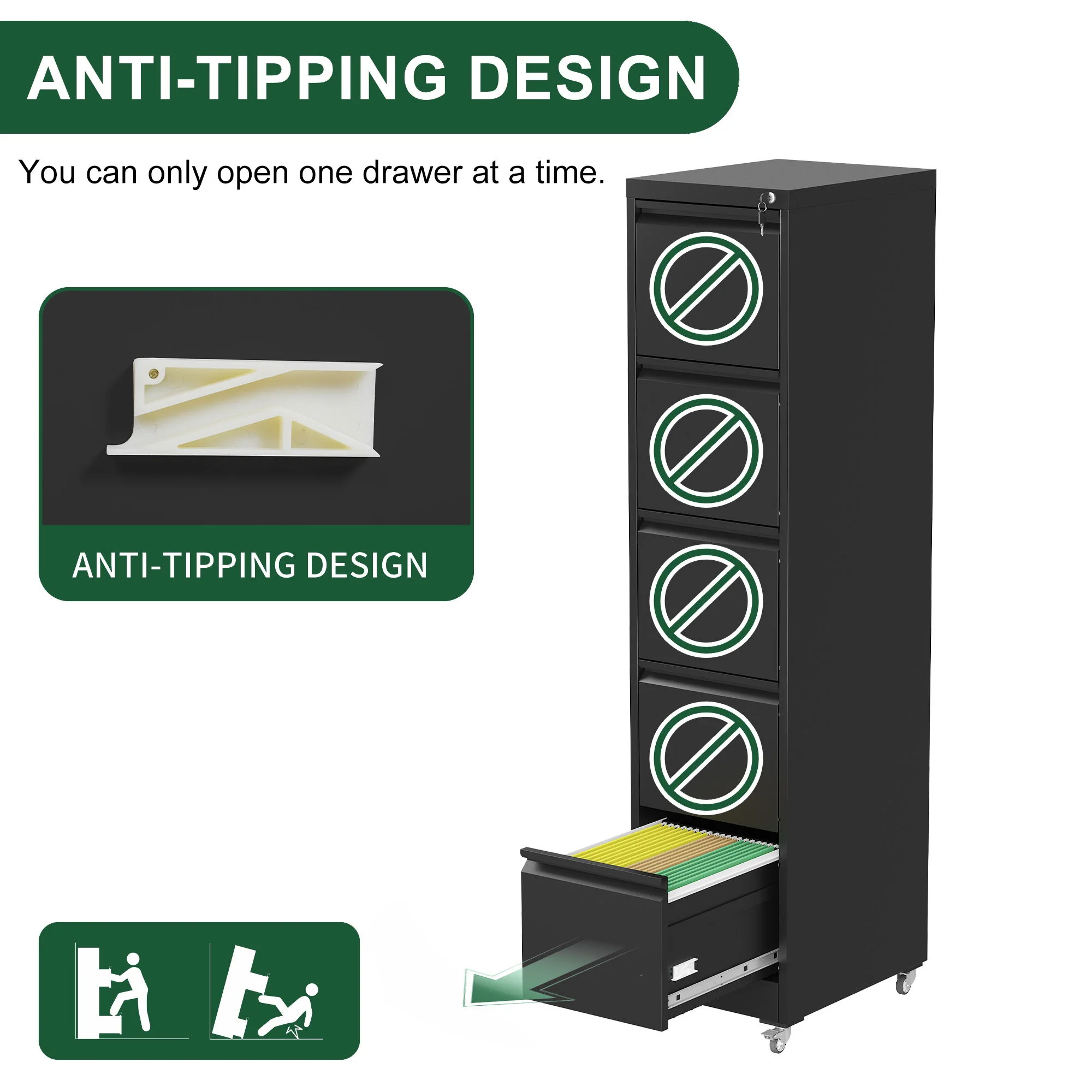 Drawer Metal Locking Vertical File Cabinet With Wheels Heavy Duty Lockable Storage - Image 11