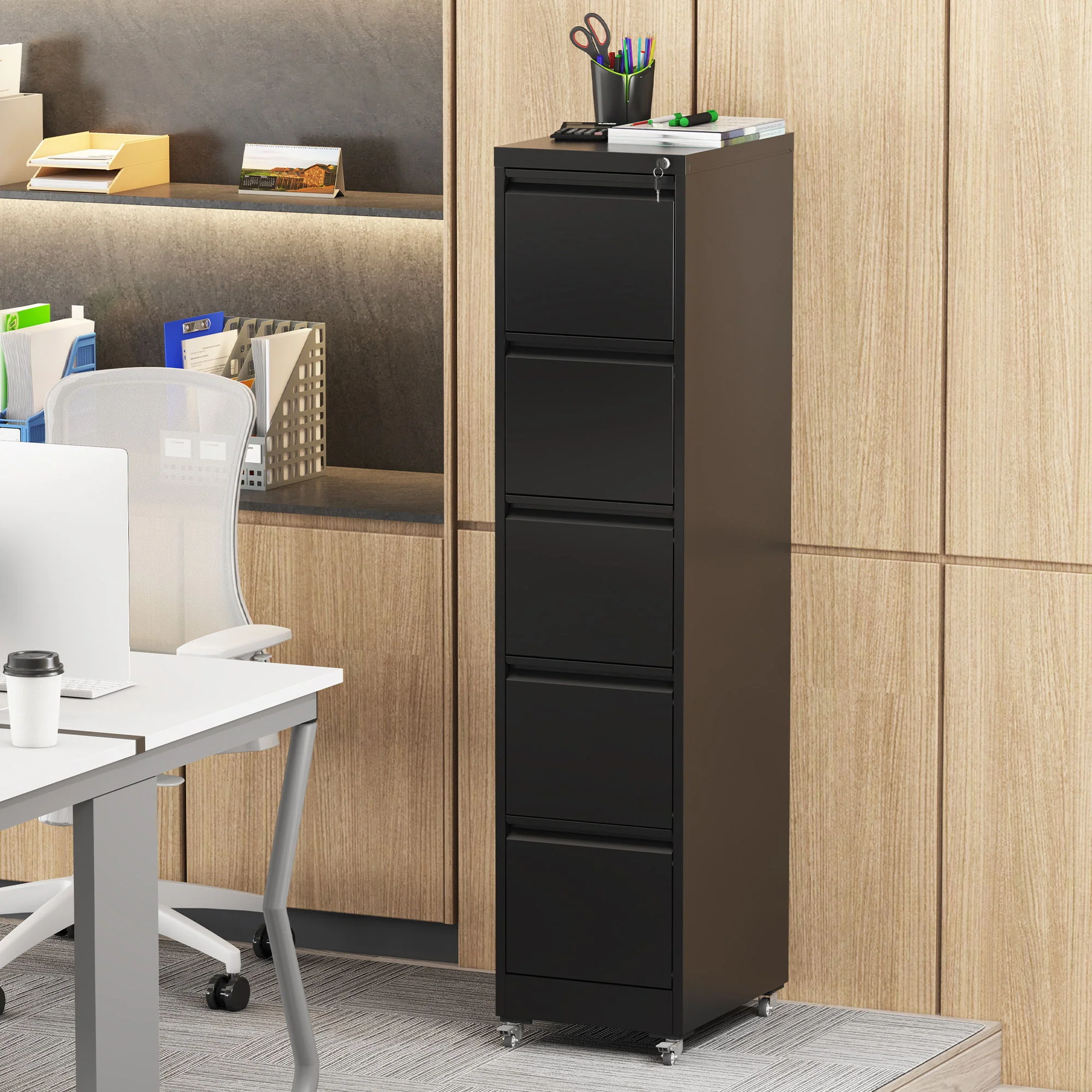 Drawer Metal Locking Vertical File Cabinet With Wheels Heavy Duty Lockable Storage - Image 13