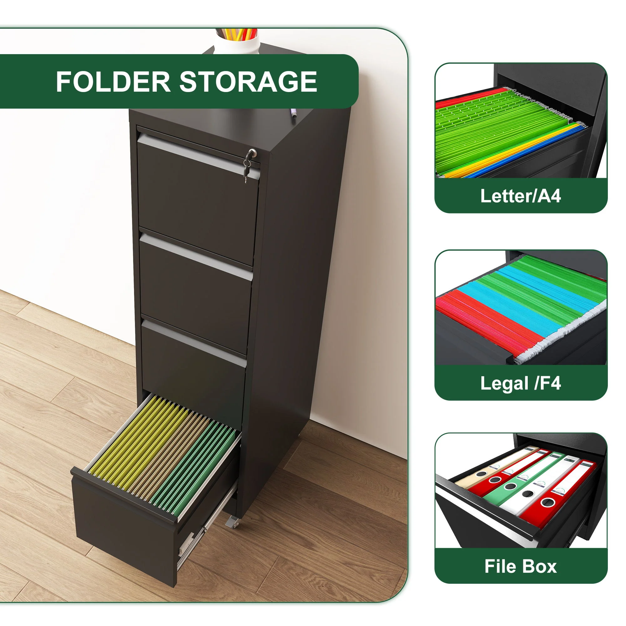 Drawer Metal Locking Vertical File Cabinet With Wheels Heavy Duty Lockable Storage - Image 31